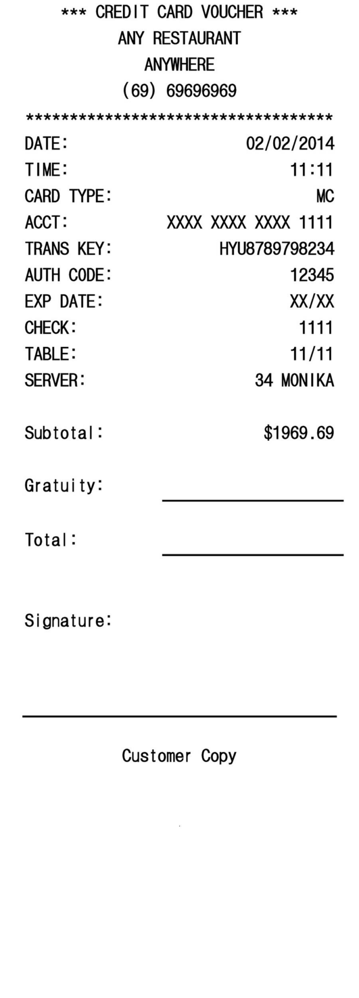 Restaurant Receipt Sample Template