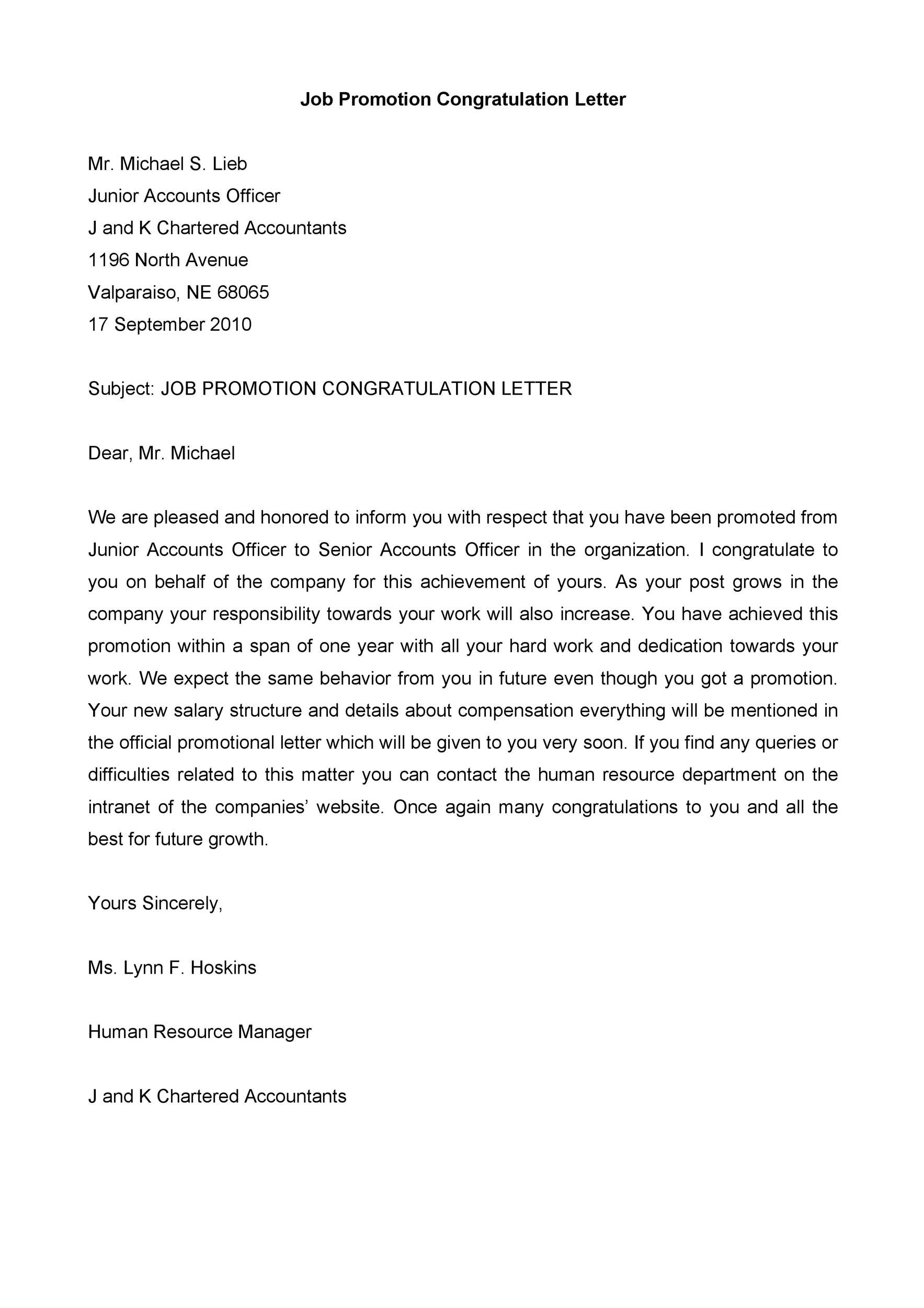 50 Job Promotion Letters (100% Free Templates) ᐅ Templatelab inside Promotion Letter Template Sample