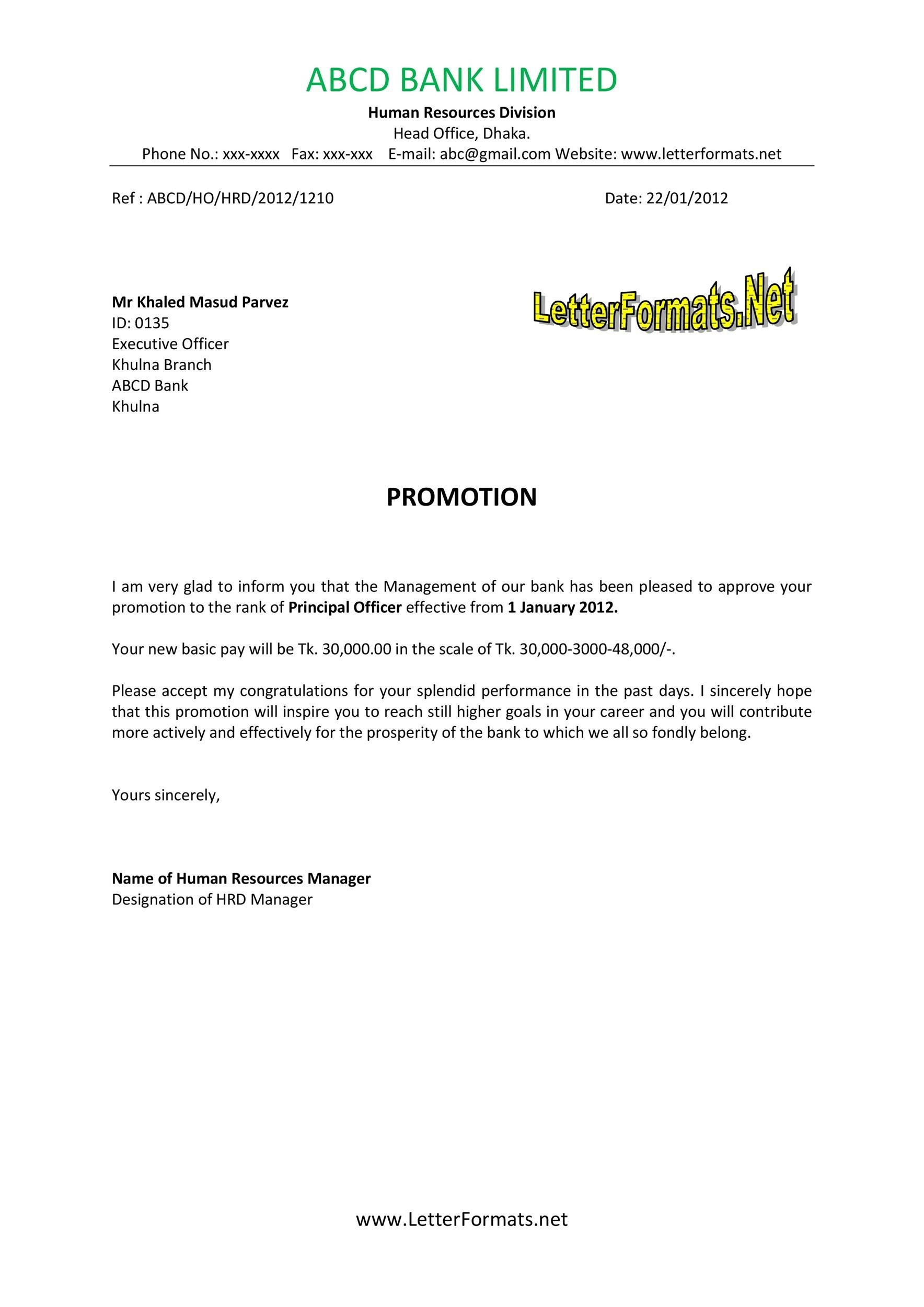 50 Job Promotion Letters (100% Free Templates) ᐅ Templatelab throughout Promotion Letter Template Sample