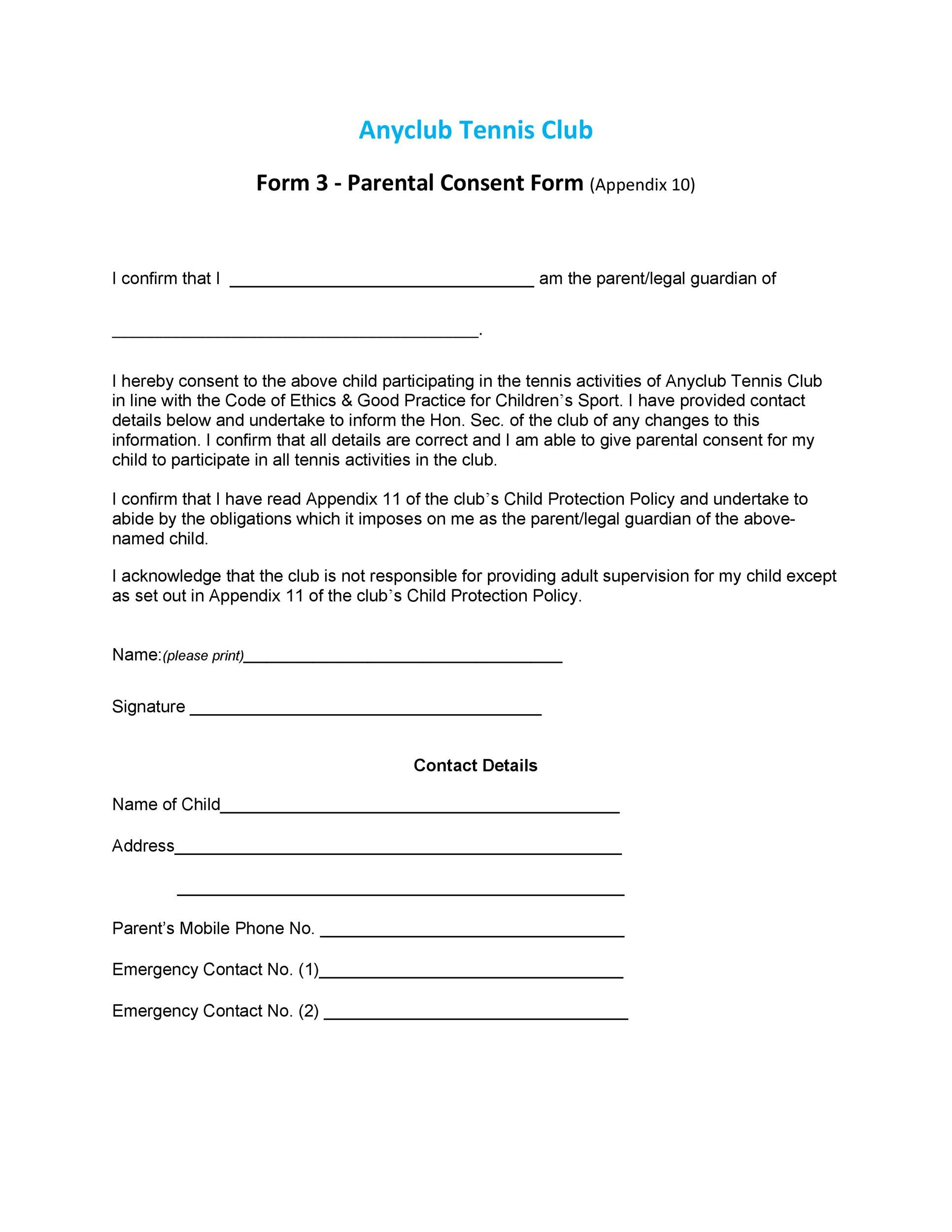 50 Printable Parental Consent Form &amp;amp; Templates ᐅ Templatelab inside Parental Consent Form Sample Template