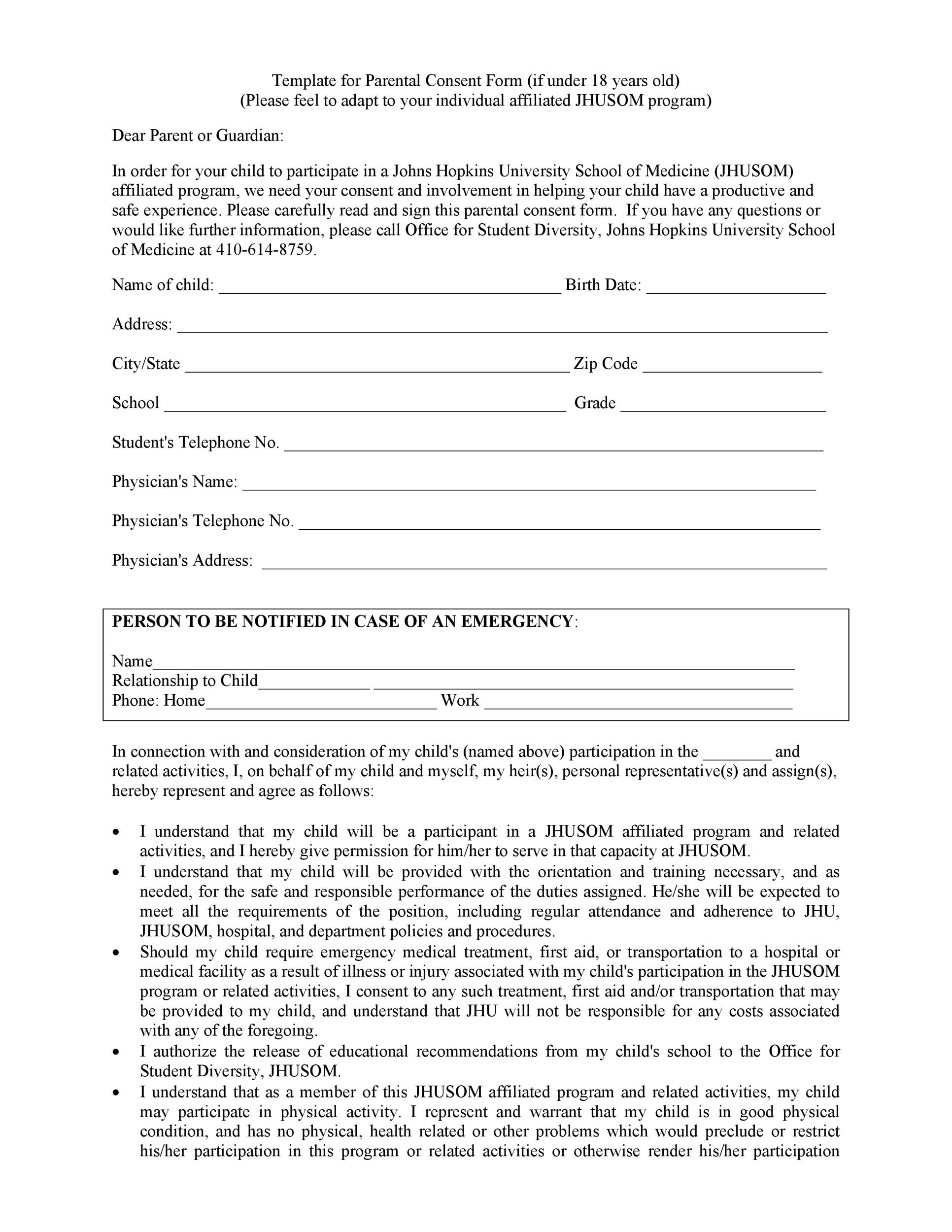 50 Printable Parental Consent Form &amp;amp; Templates ᐅ Templatelab with regard to Parental Consent Form Sample Template