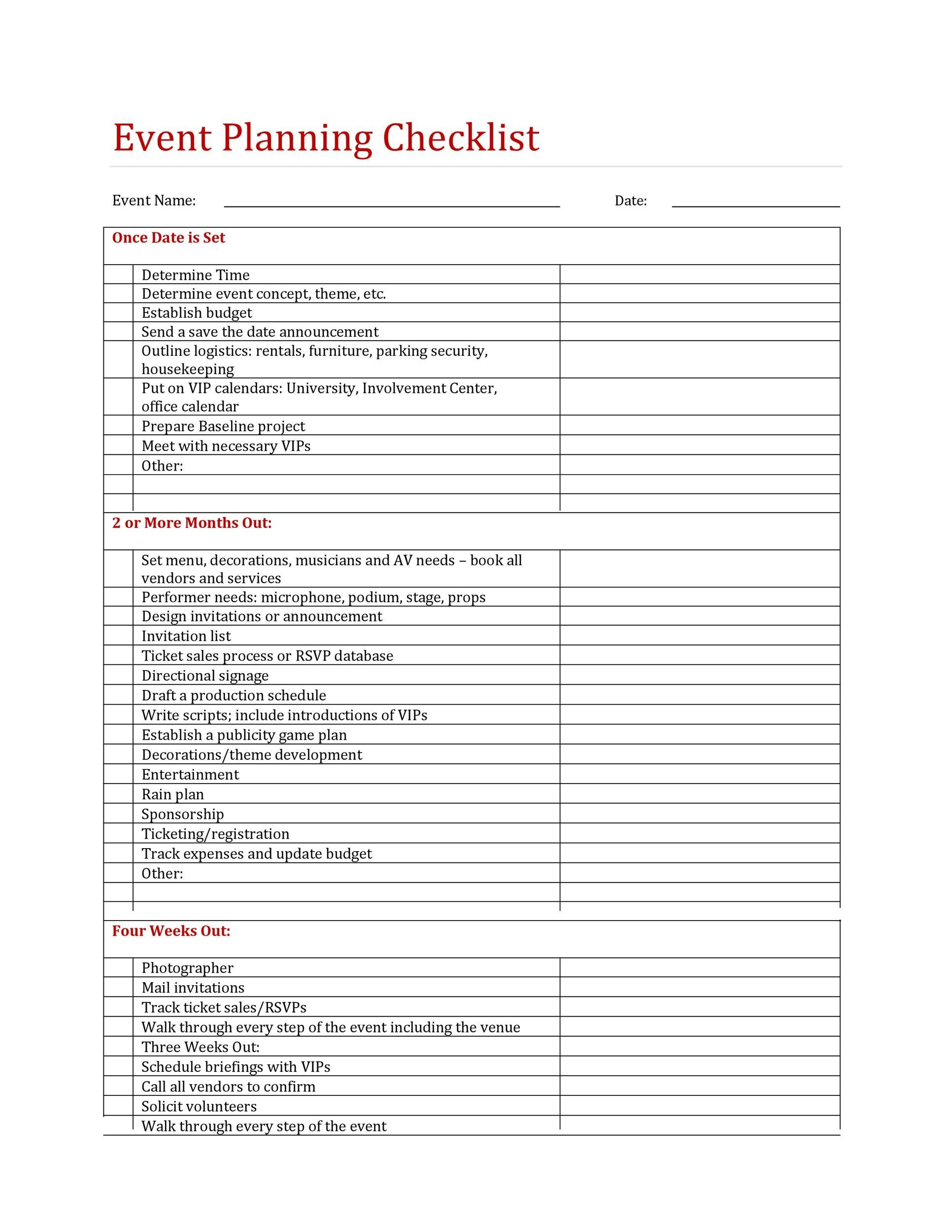 50 Professional Event Planning Checklist Templates ᐅ Templatelab regarding Sample Event Checklist Template