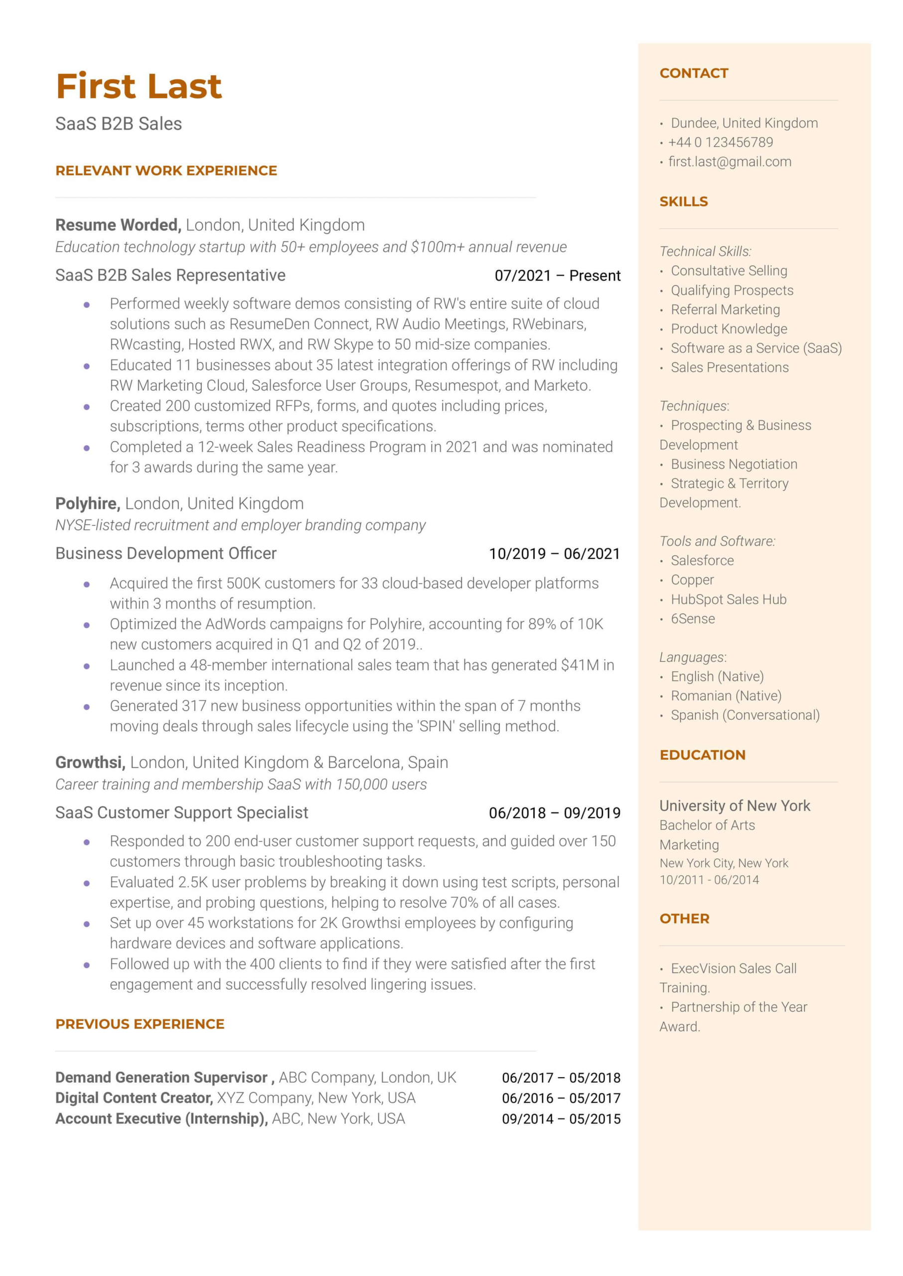 50+ Sales Resume Examples For 2024 | Resume Worded with regard to Sales Resume Sample Template