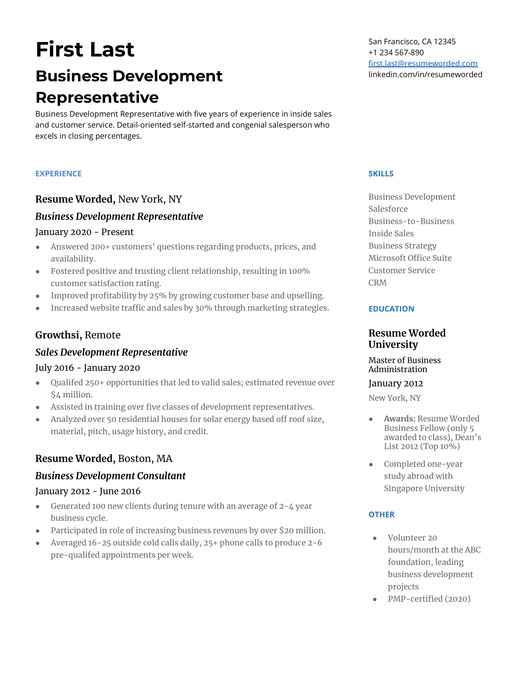 50+ Sales Resume Examples For 2024 | Resume Worded with Sales Resume Sample Template