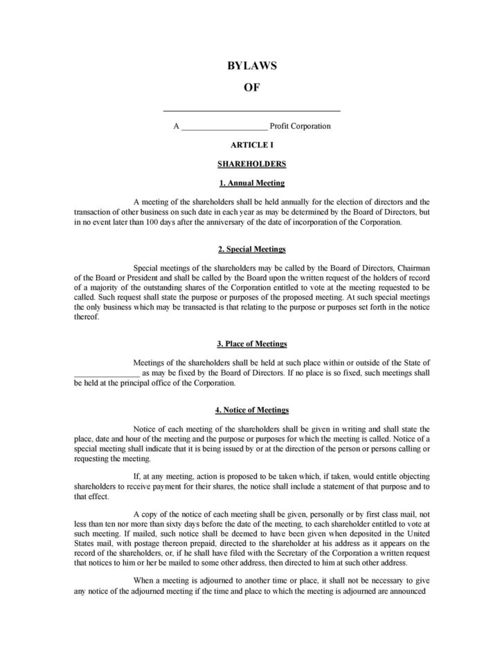 Free Bylaws Sample Template