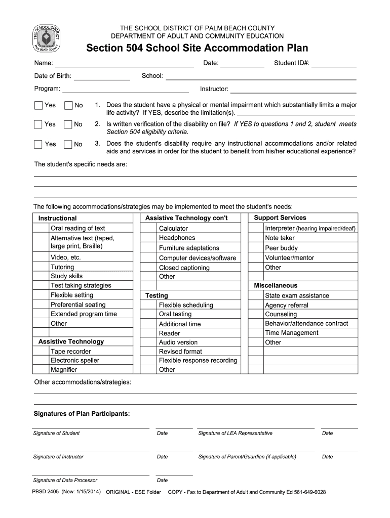 504 Plan Template - Fill Online, Printable, Fillable, Blank inside 504 Plan Sample Template