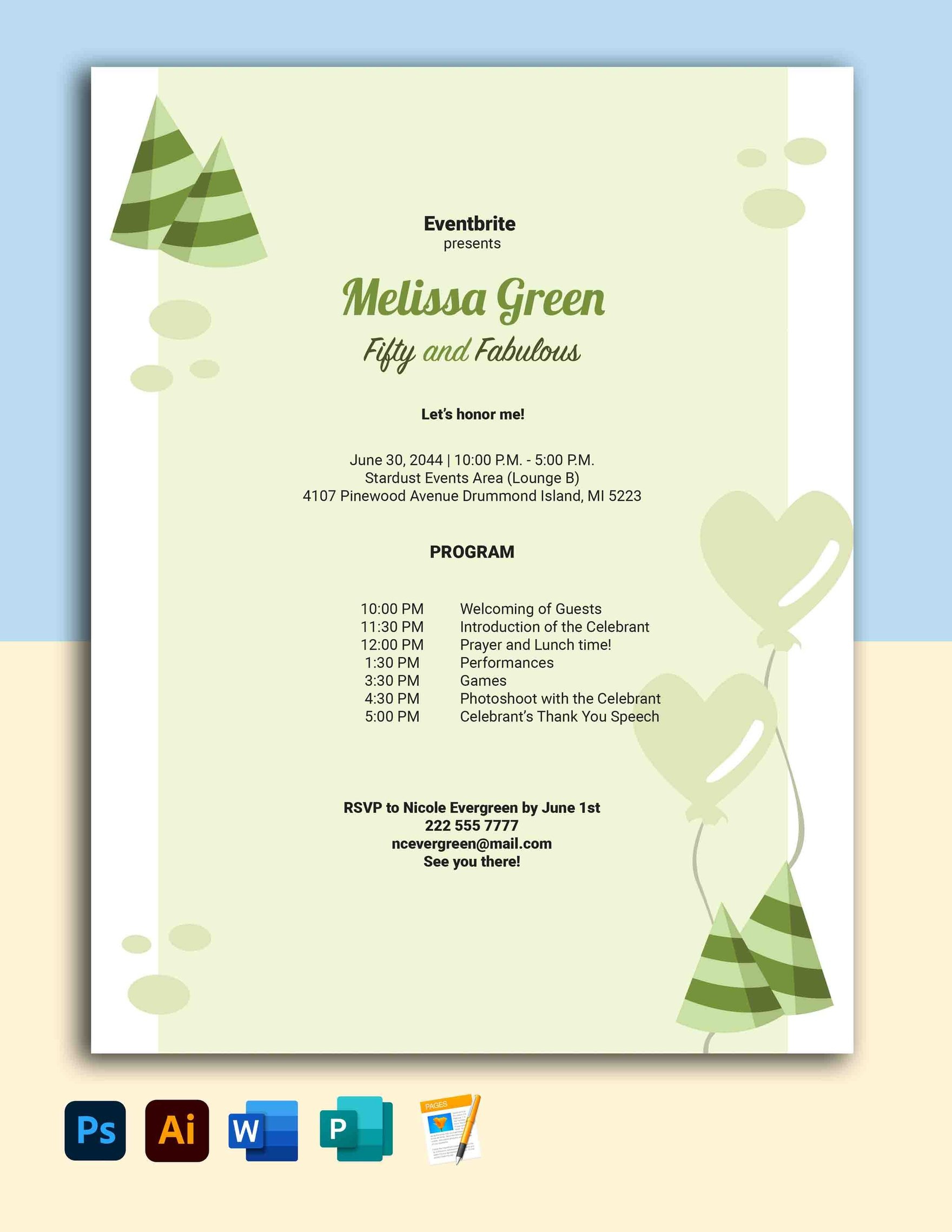 50Th Birthdays Program Template In Psd, Illustrator, Word, Pages for Birthday Party Program Sample Template