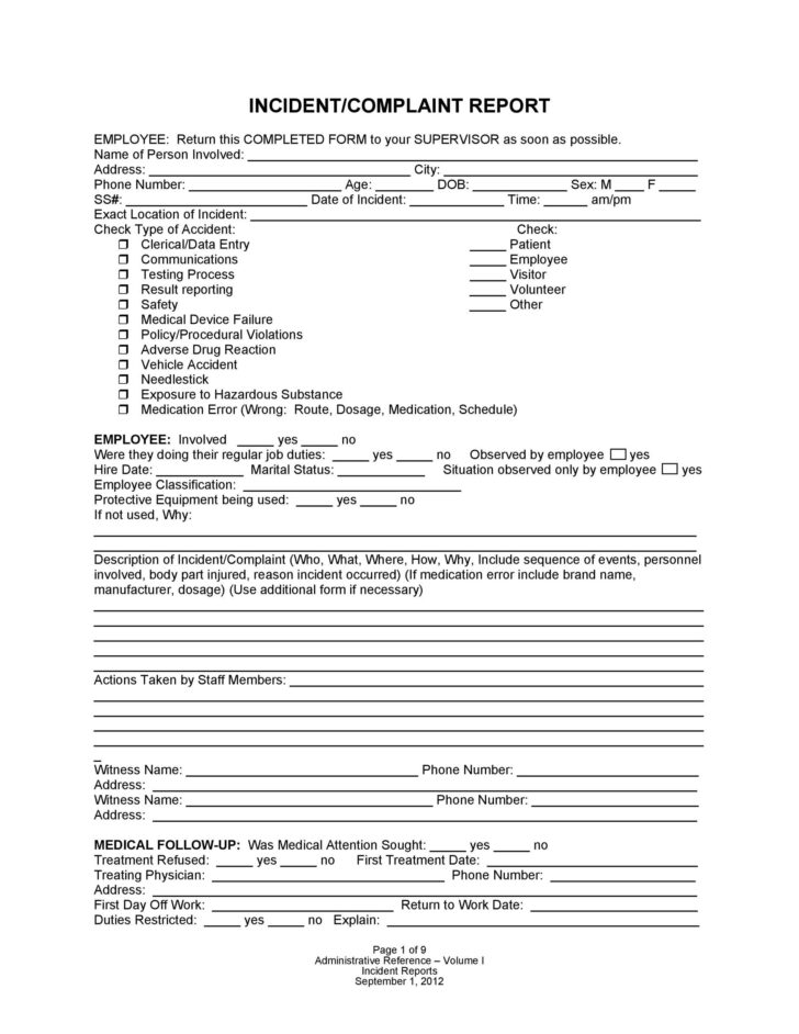 Incident Report Template Sample