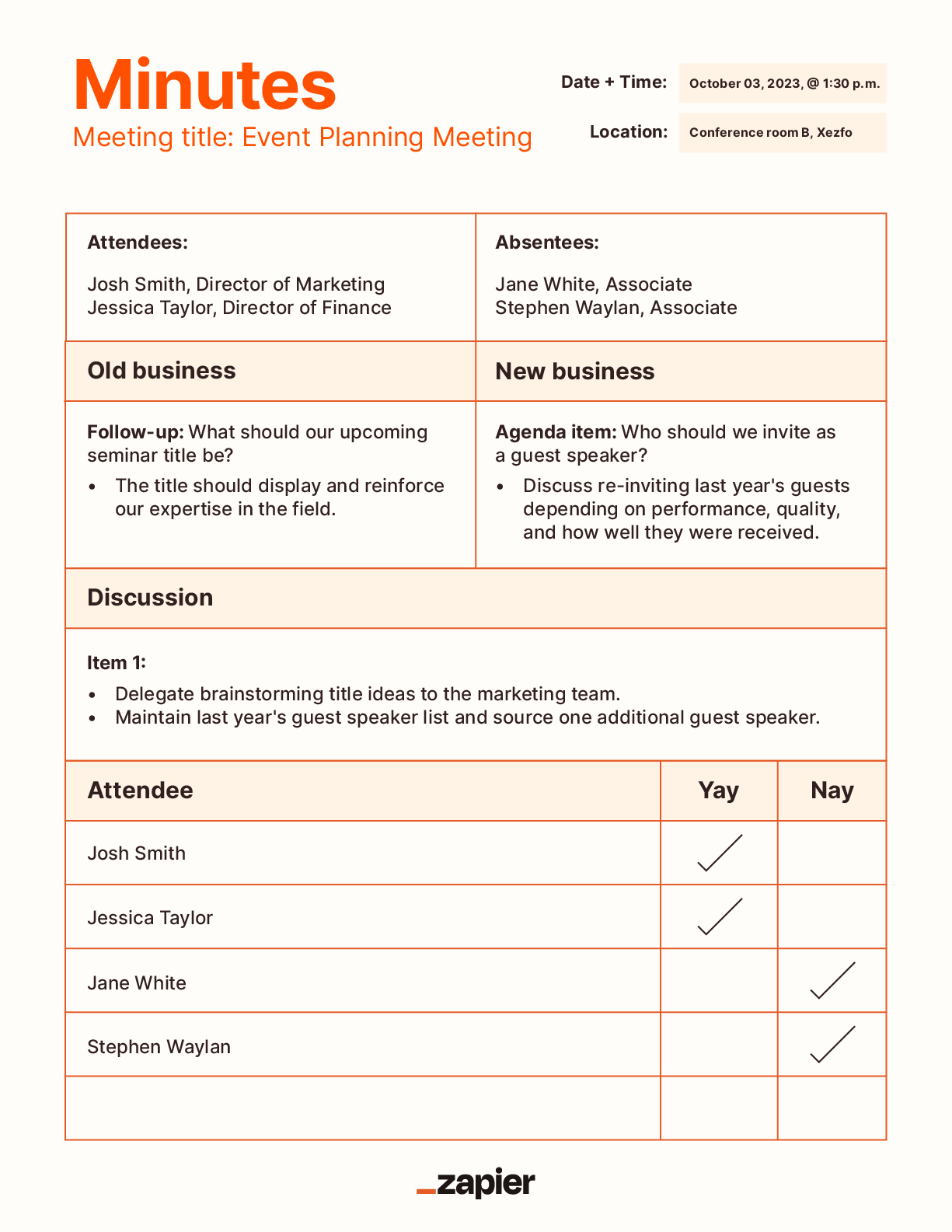 7 Meeting Minutes Templates For More Productive Meetings | Zapier for Meeting Notes Template Sample