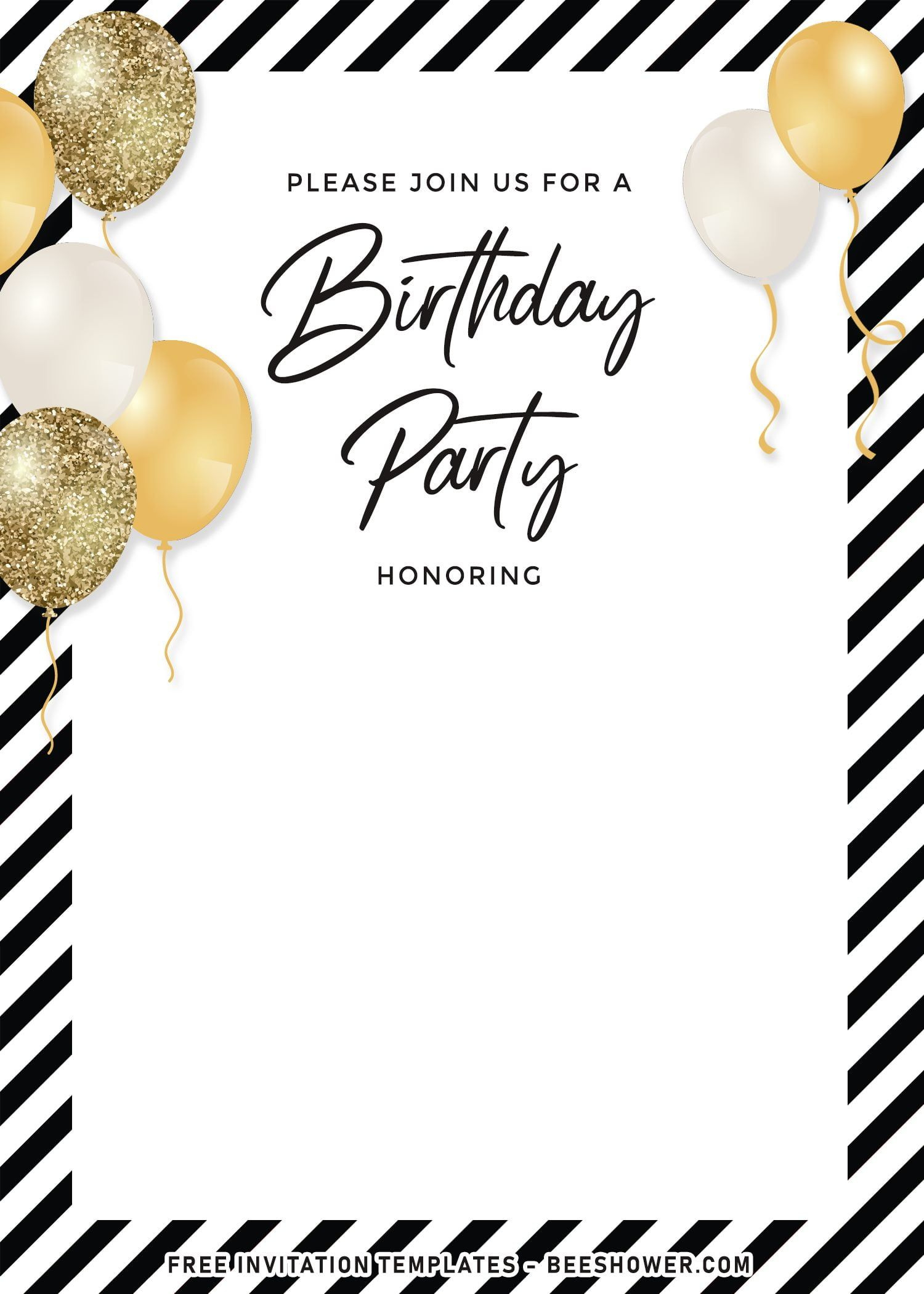 7+ Stunning Gold Balloons Birthday Invitation Templates | Beeshower with Birthday Invitation Sample Template