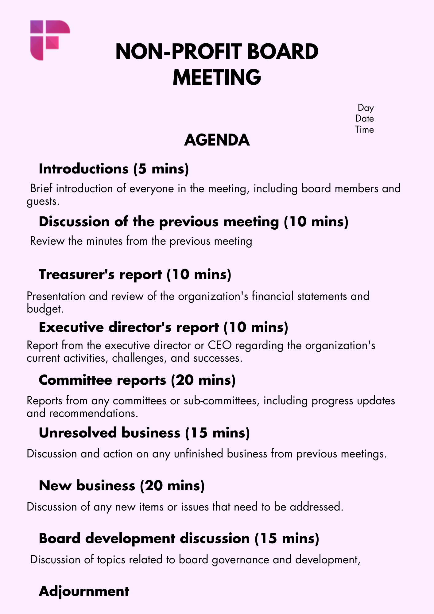 8 Free Board Meeting Agenda Templates | Fireflies.ai pertaining to Board Meeting Agenda Template Sample