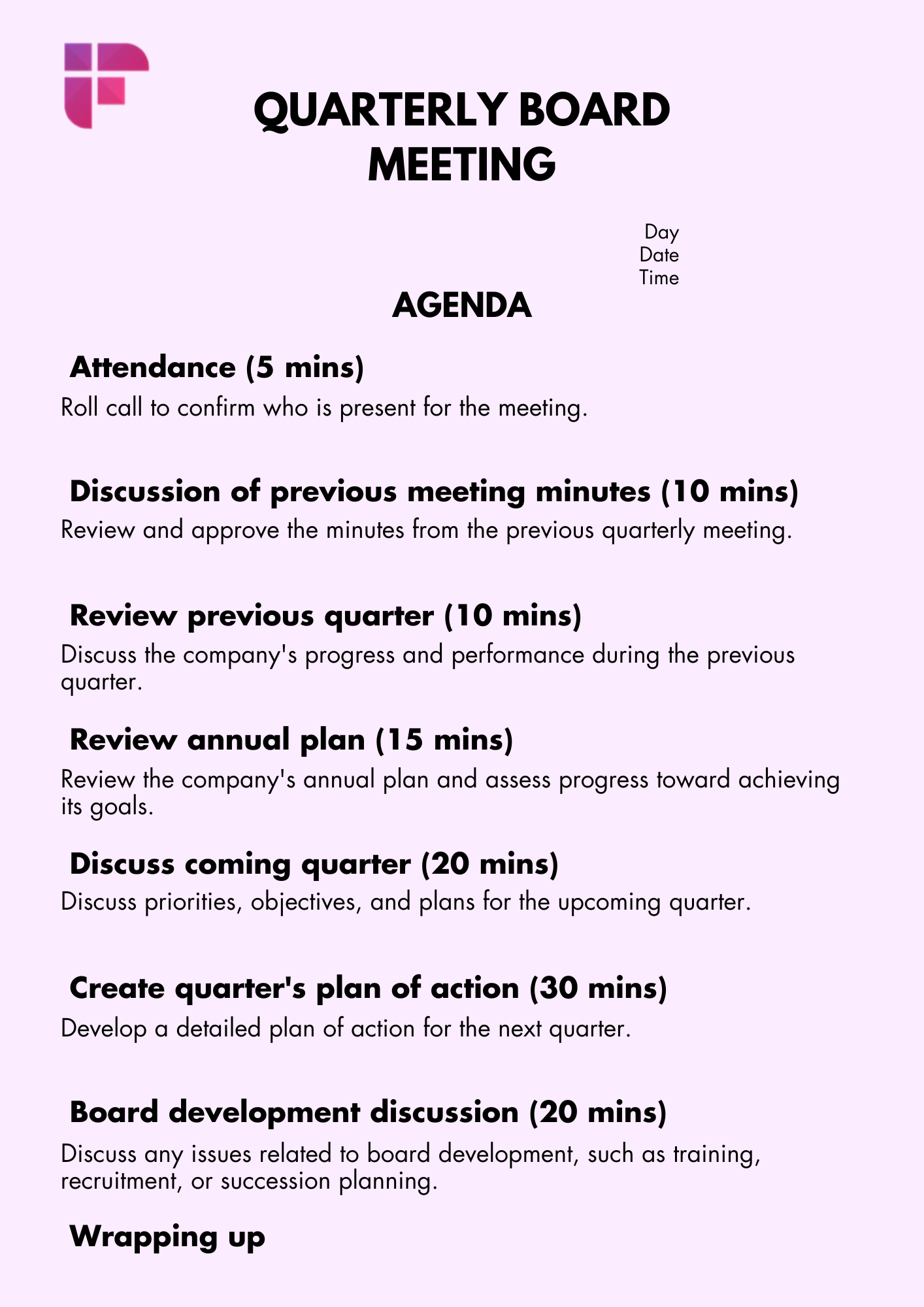 8 Free Board Meeting Agenda Templates | Fireflies.ai throughout Board Meeting Agenda Template Sample