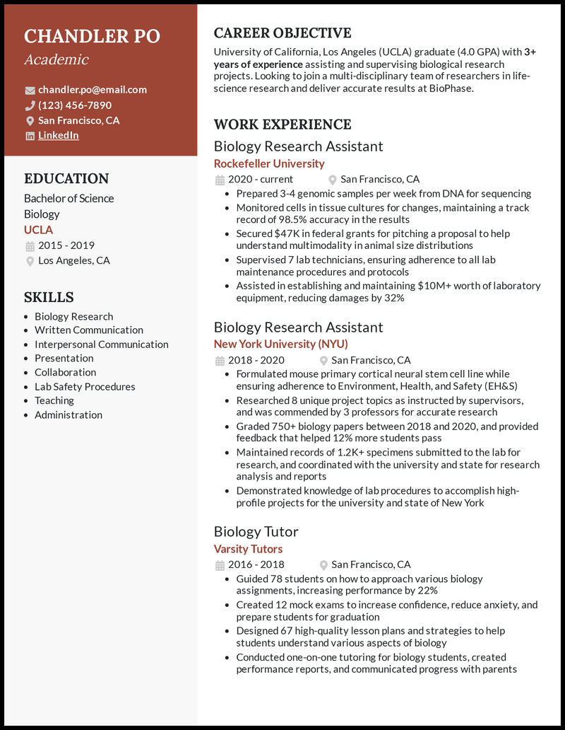 9 Academic Resume Examples That Worked In 2024 in Sample Academic Cv Template