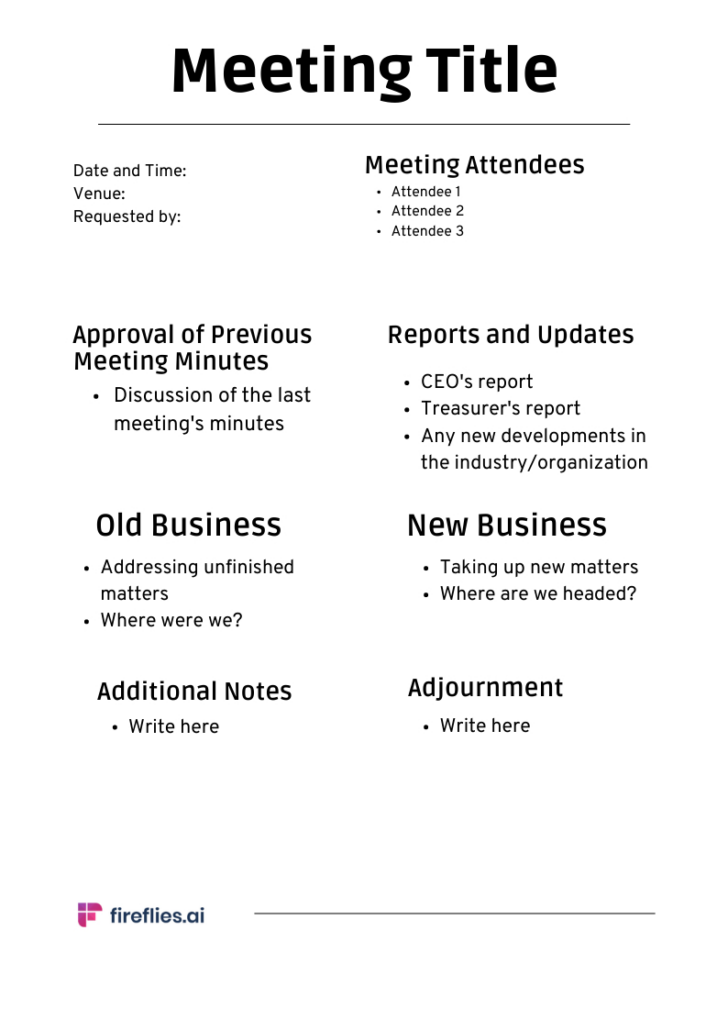 Board Minutes Sample Template