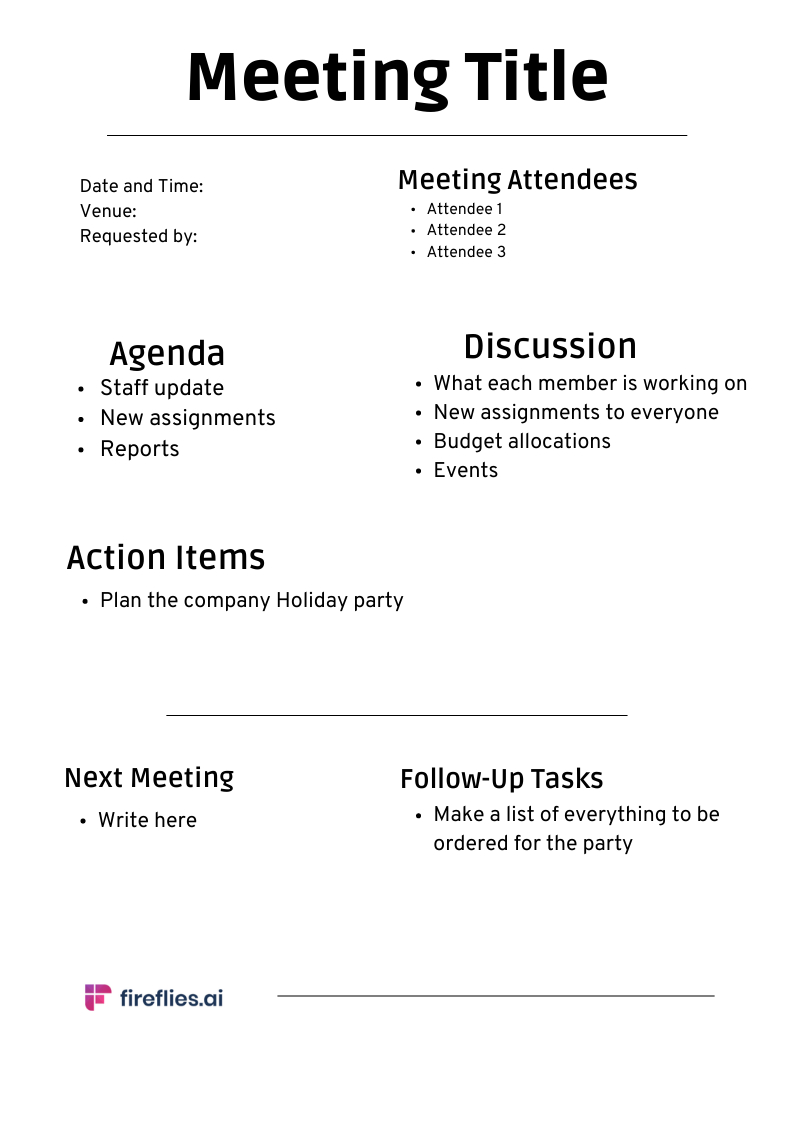 Sample Staff Meeting Minutes Template | Template Samples