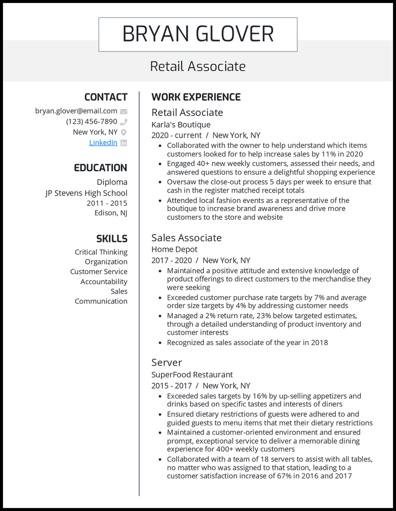 9 Real Retail Resume Examples That Worked In 2024 in Retail Resume Template Sample