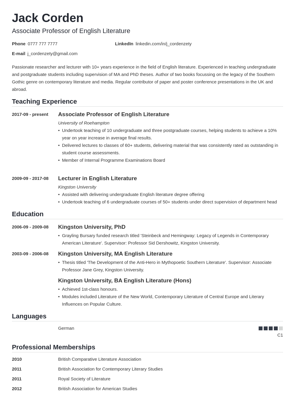 Academic Cv Template + Examples, Best Format, &amp;amp; Tips throughout Sample Academic CV Template