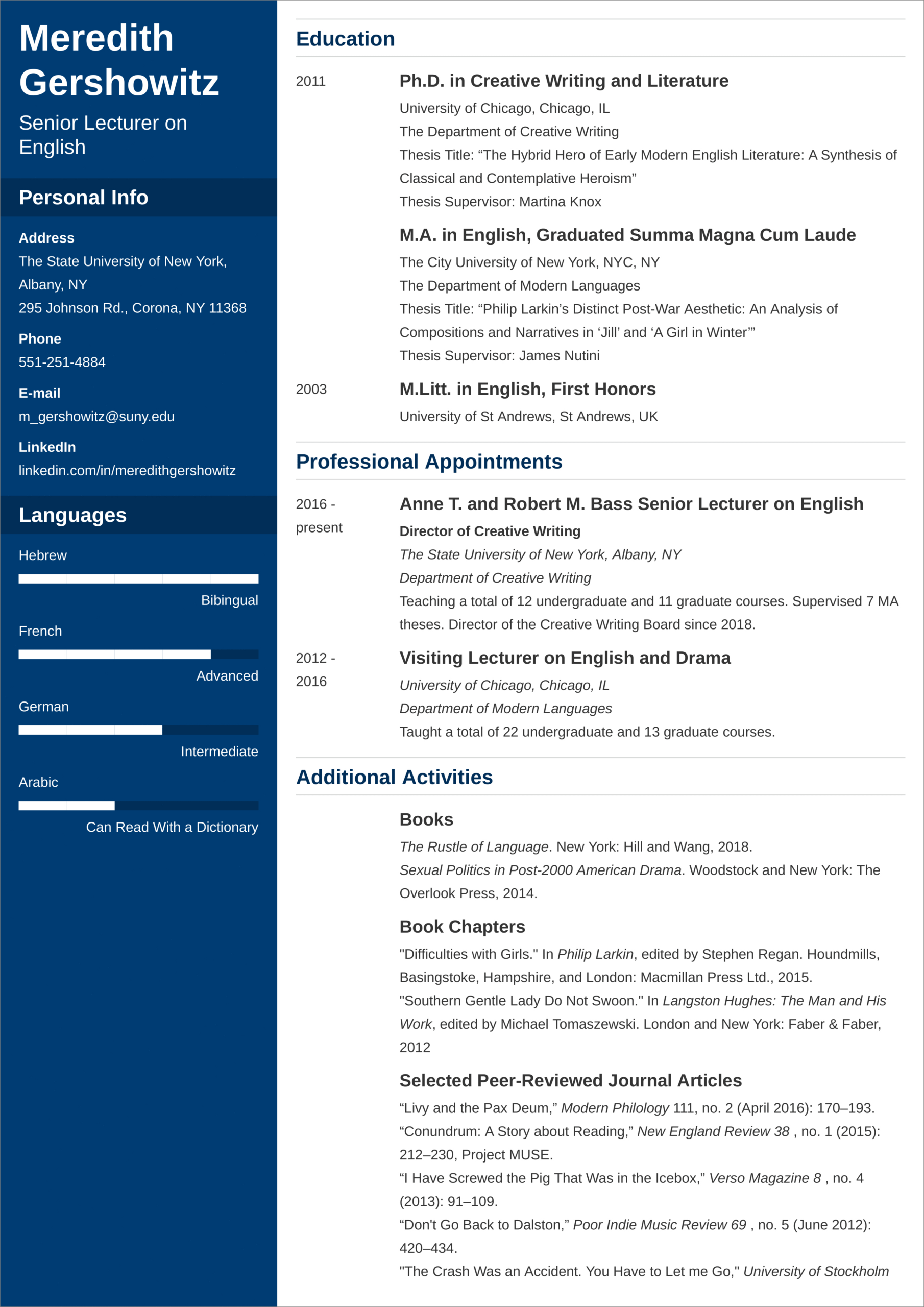 Academic Cv: Template, Format, And Examples For 2024 with regard to Sample Academic Cv Template