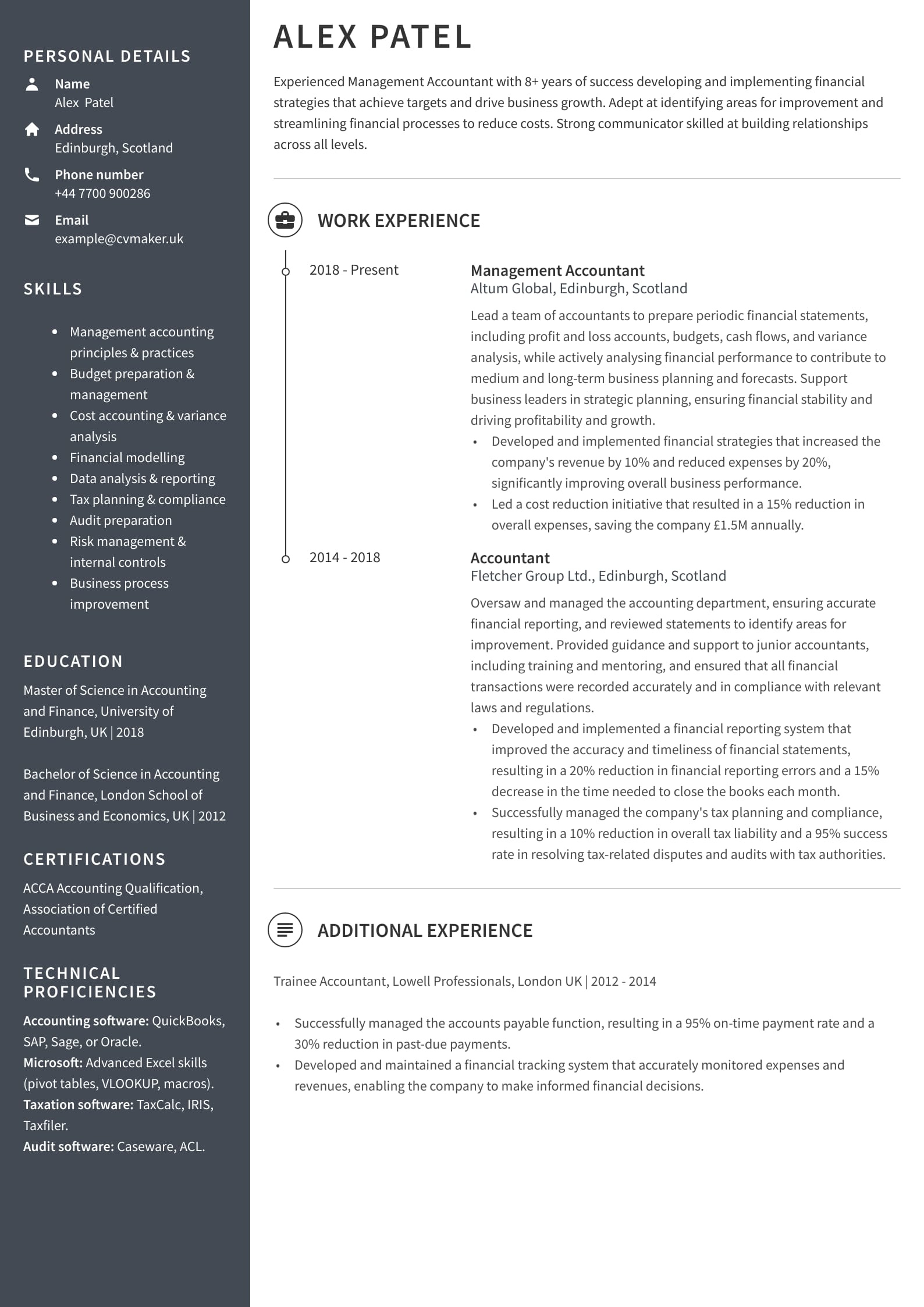 Accountant Cv Example - Writing Guide And Best Tips! throughout Accountant CV Template Sample