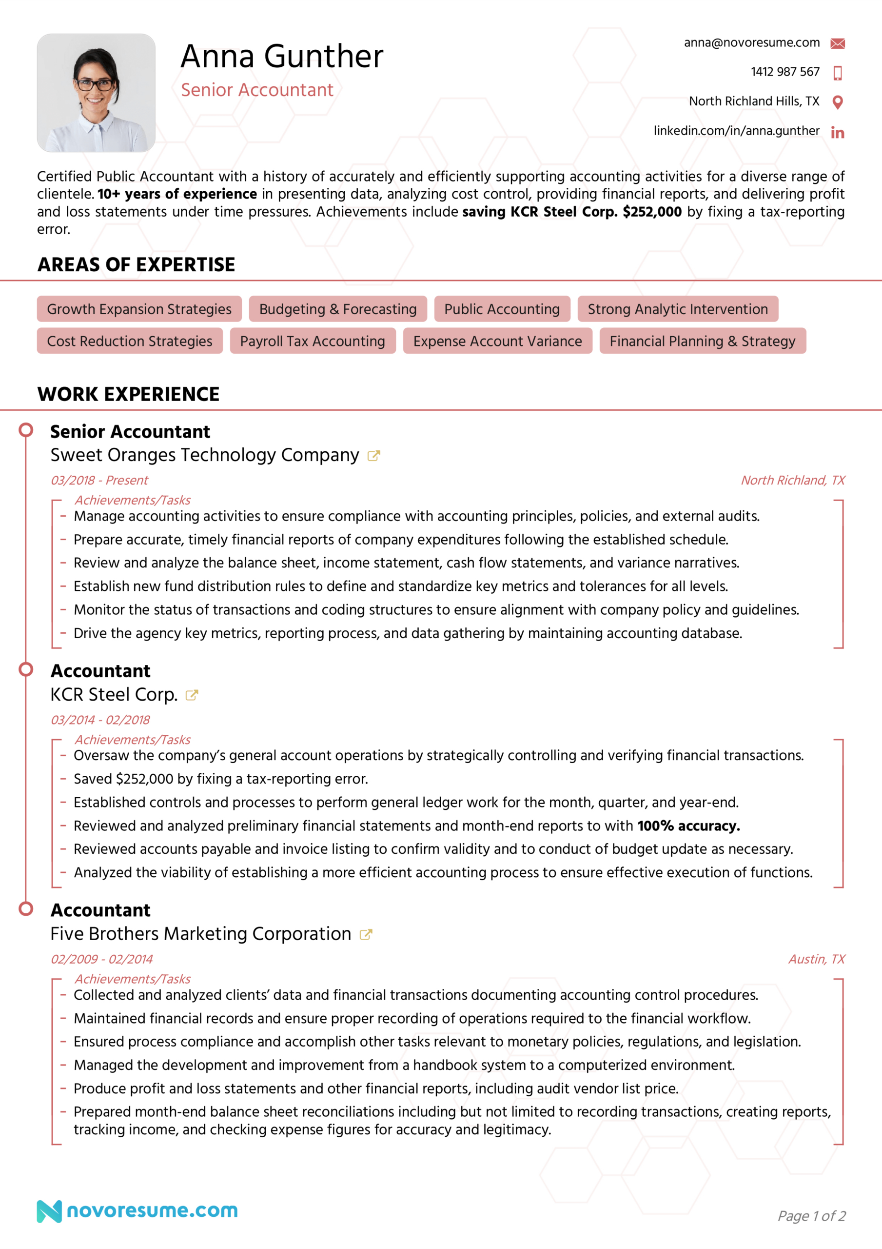 Accountant Resume - Writing Guide &amp;amp; Example For 2024 within Accountant Cv Template Sample