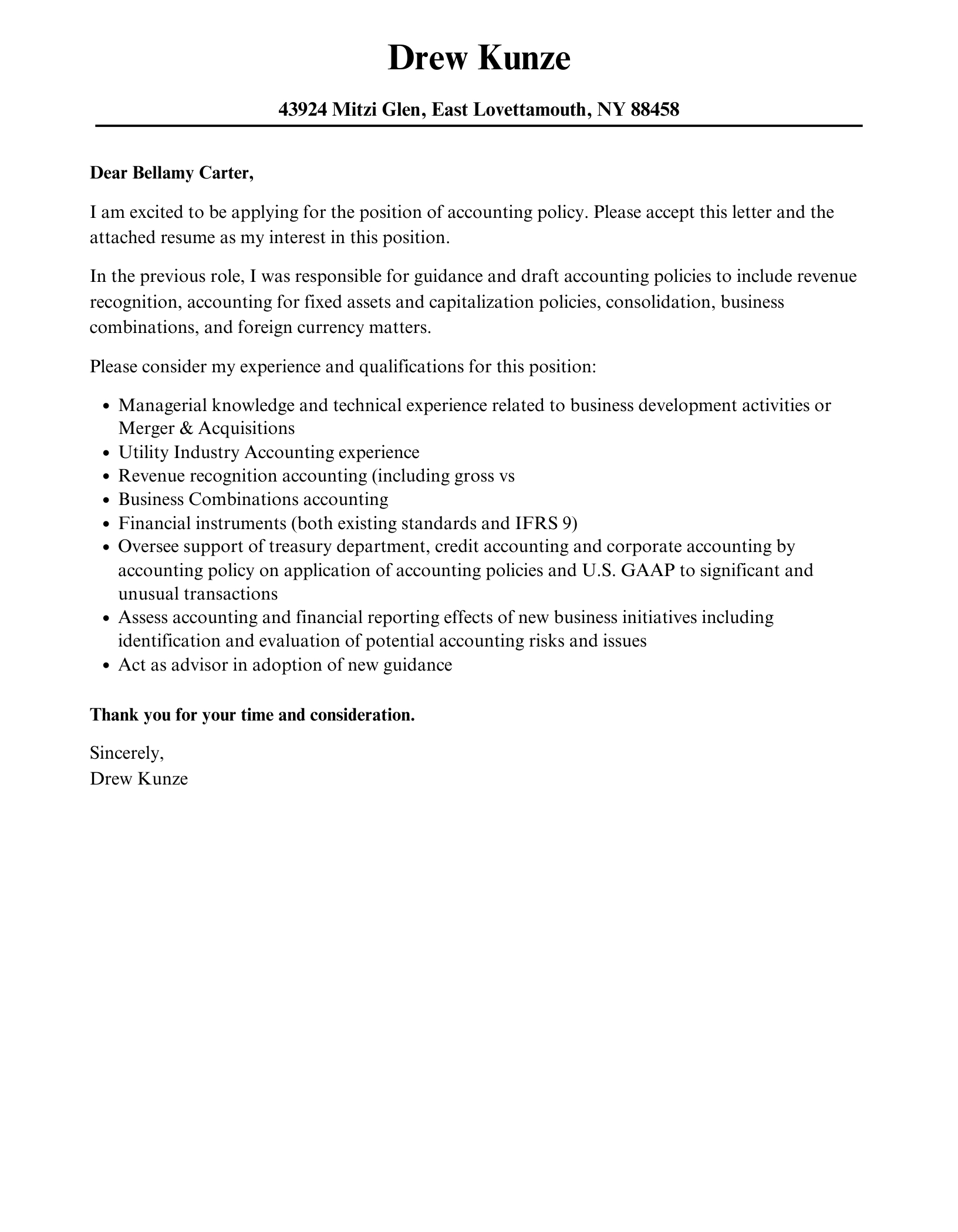 Accounting Policy Cover Letter | Velvet Jobs pertaining to Sample Accounting Policies And Procedures Template