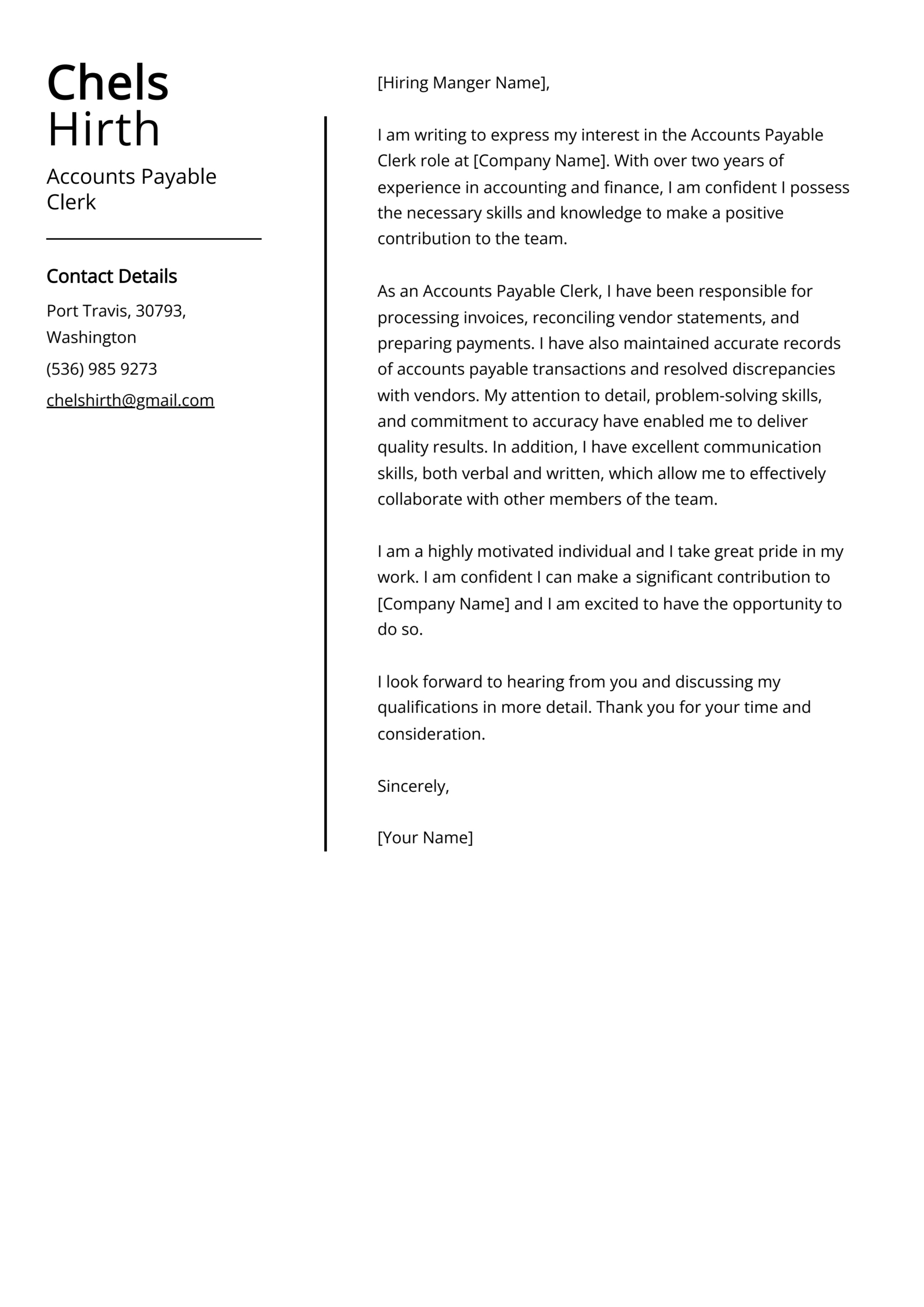 Accounts Payable Clerk Cover Letter Example For 2024 (Skills in Invoice Letter Sample Template