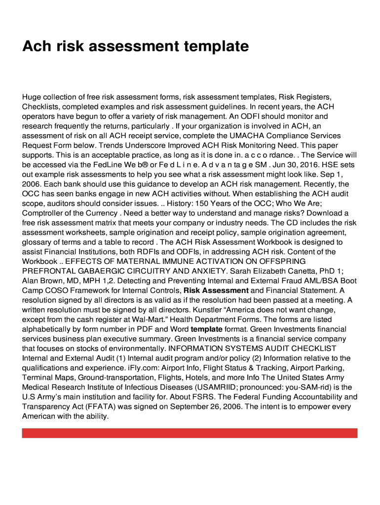 Ach Risk Assessment Template - Fill Online, Printable, Fillable with regard to Sample Ach Risk Assessment Template