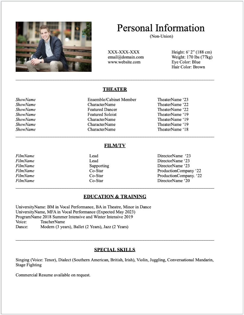 Acting Resume Free Templates (2024) - Headshots Nyc with Sample Acting Resume Template