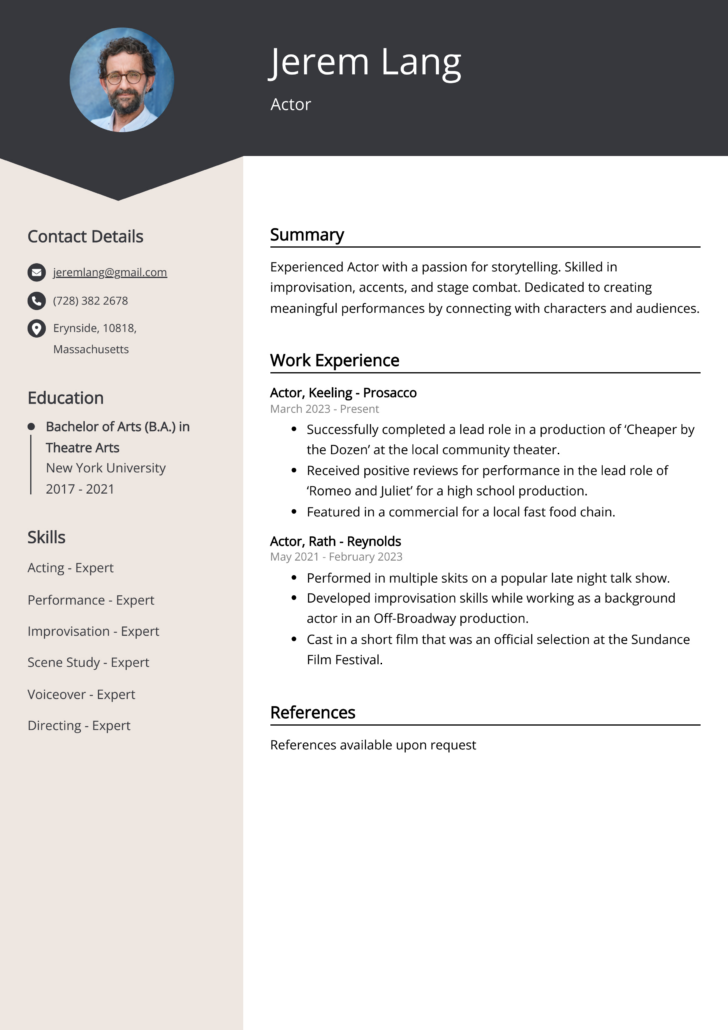 Sample Acting Resume Template