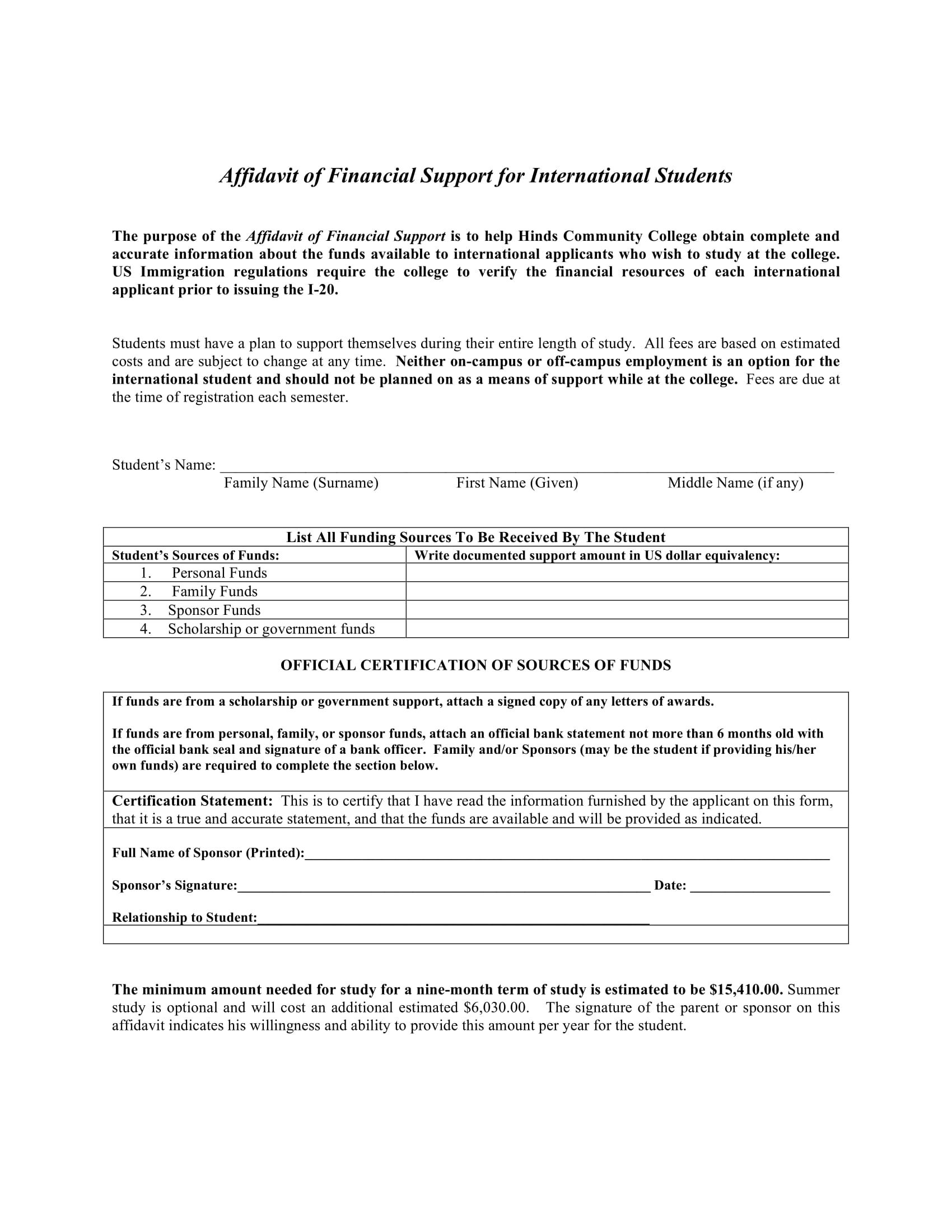 Affidavit Of Financial Support - 12+ Examples, Format, Pdf throughout Affidavit of Single Parent Sample Template