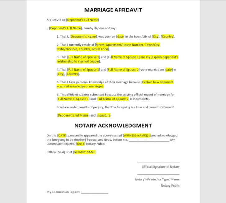 Affidavit of Support for Married Couple Sample Template