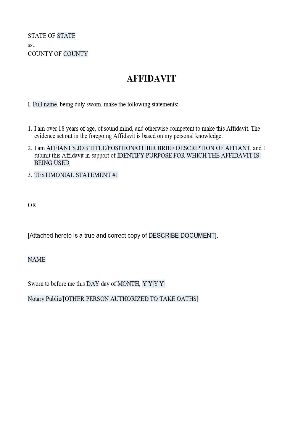 Affidavit Template | Onlyoffice throughout Affidavit Sample Template