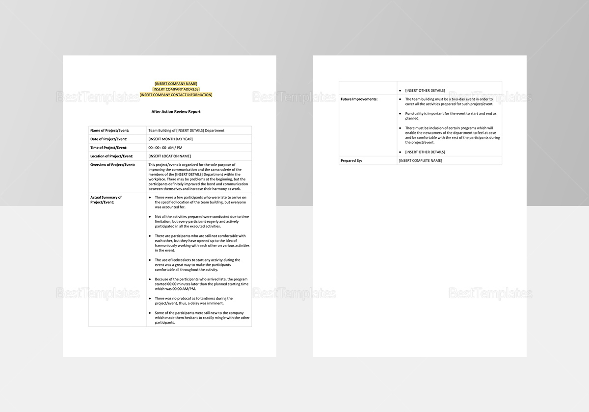 After Action Review Report Template In Word, Apple Pages with After Action Report Template Sample