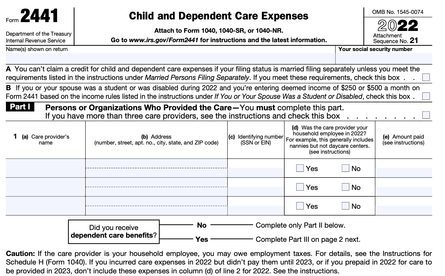 All About Irs Form 2441 with regard to IRS Sample Template for Childcare Providers