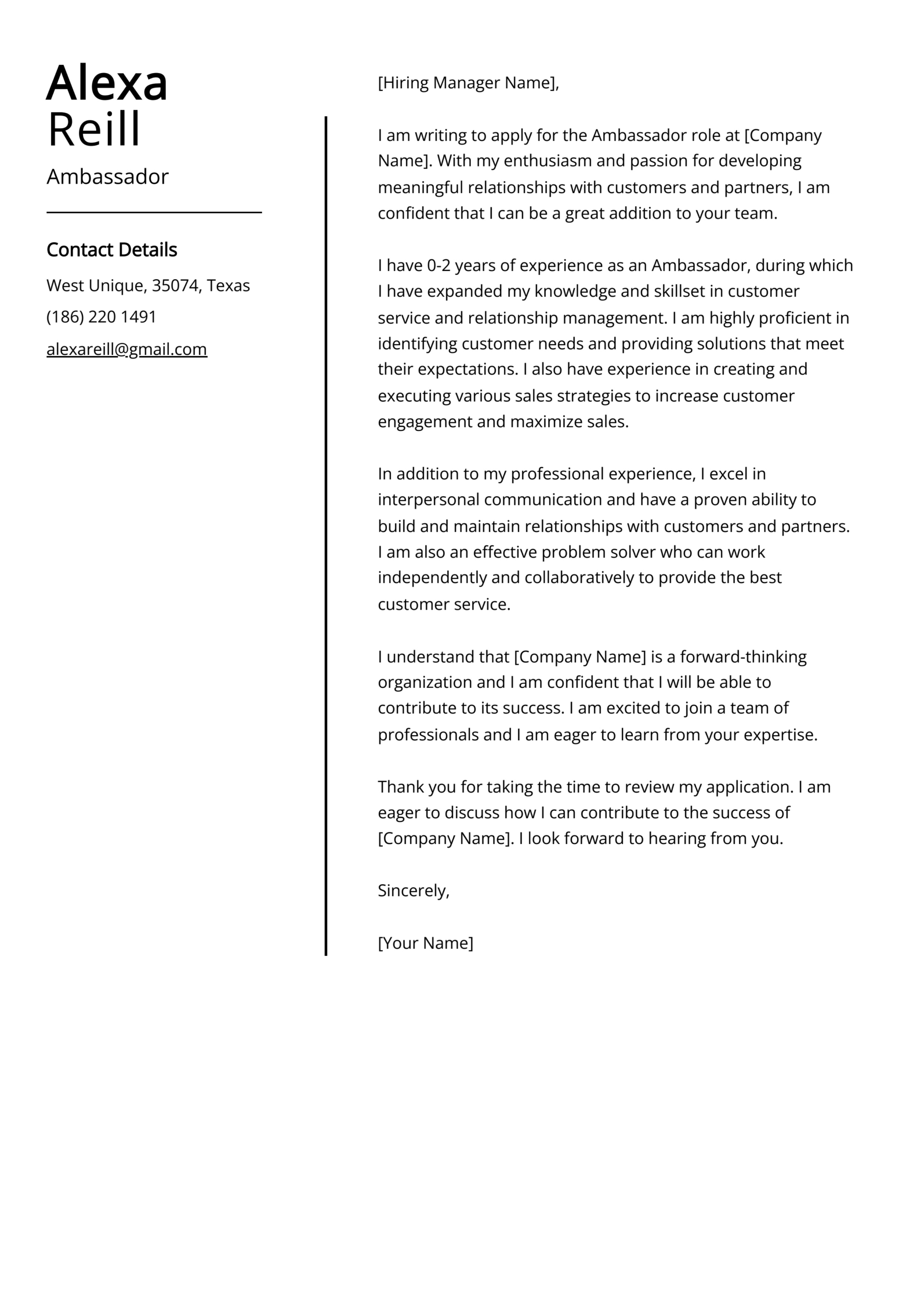 Ambassador Cover Letter Example (Free Guide) for Diplomatic Letter Sample Template