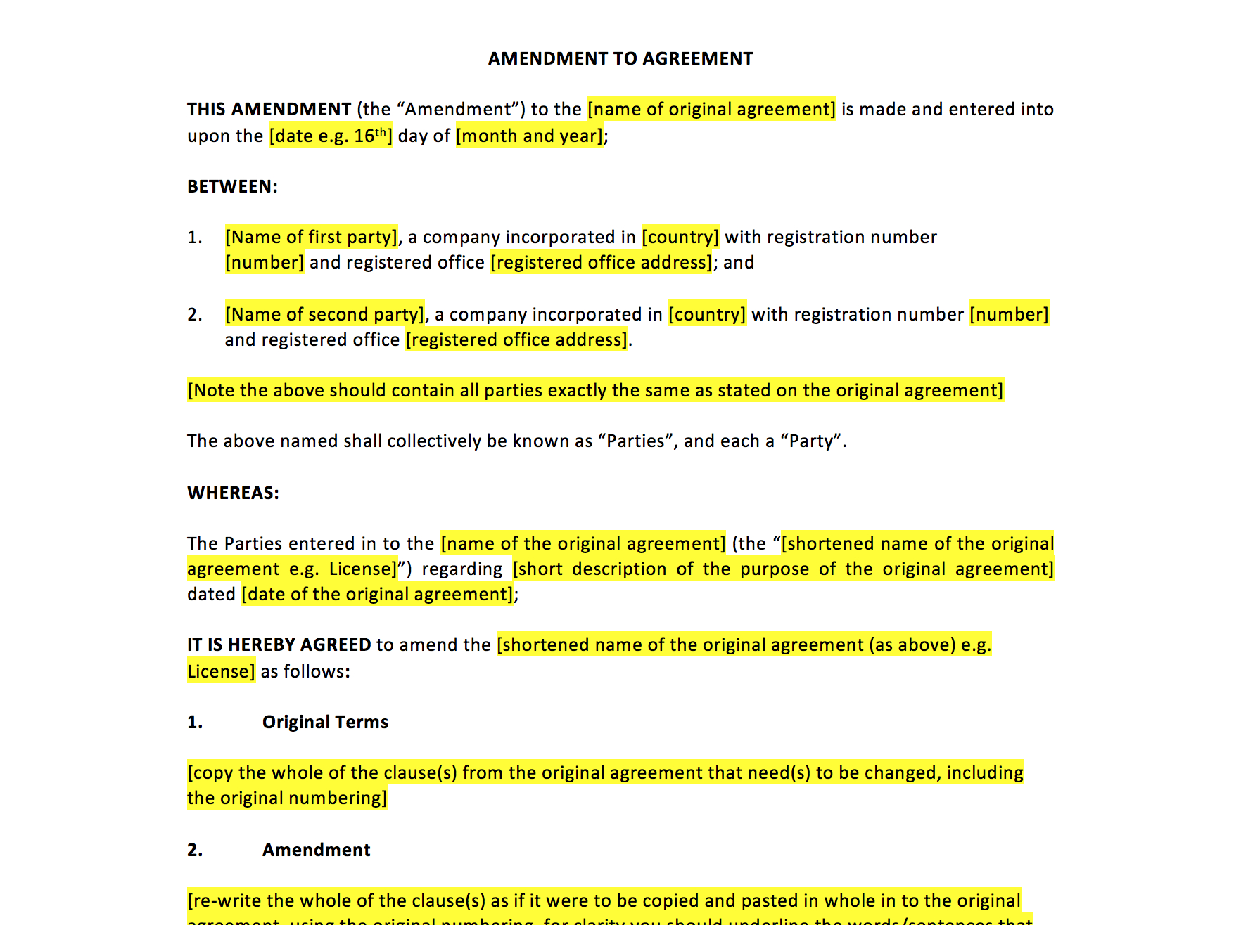 Amendment To Agreement Template | Uk Template Agreements And inside Contract Amendment Template Sample