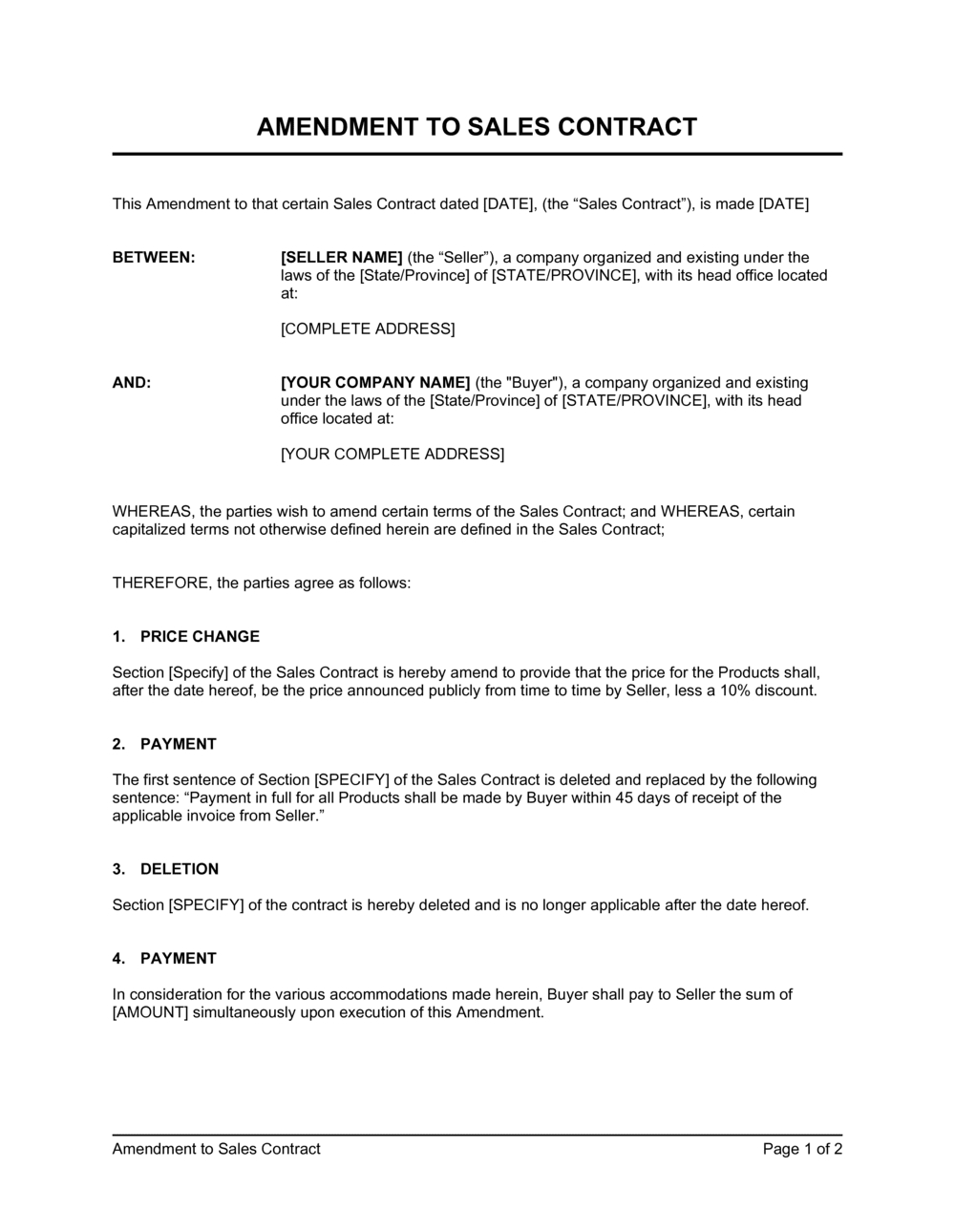 Amendment To Sales Contract Template 2024 [Download .Docx within Contract Amendment Template Sample
