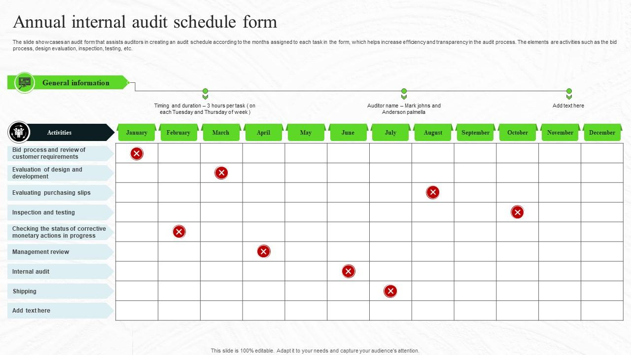 Annual Internal Audit Schedule Form Ppt Example for Internal Audit Plan Sample Template