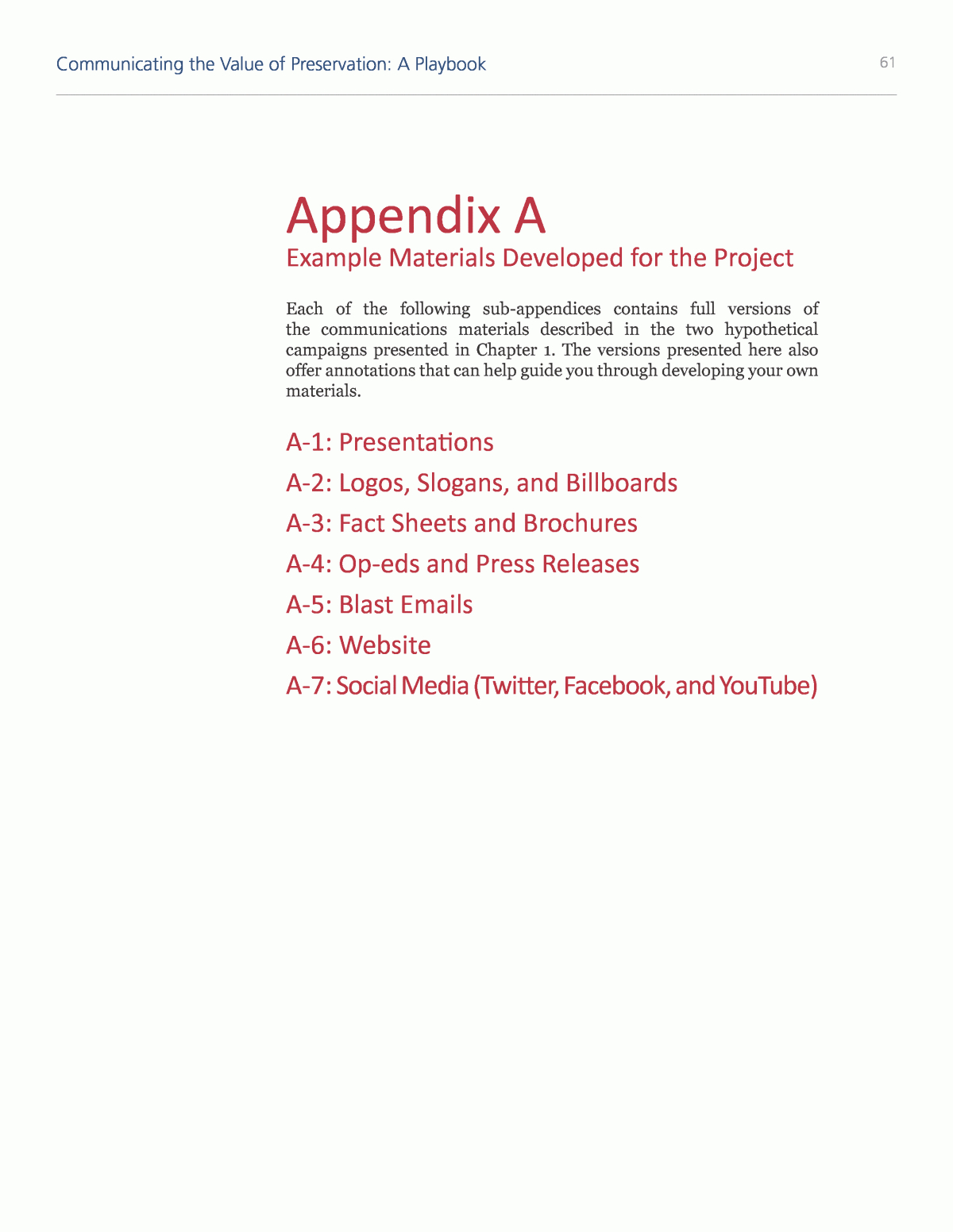 Appendix A. Example Materials Developed For The Project with Sample Appendix Template