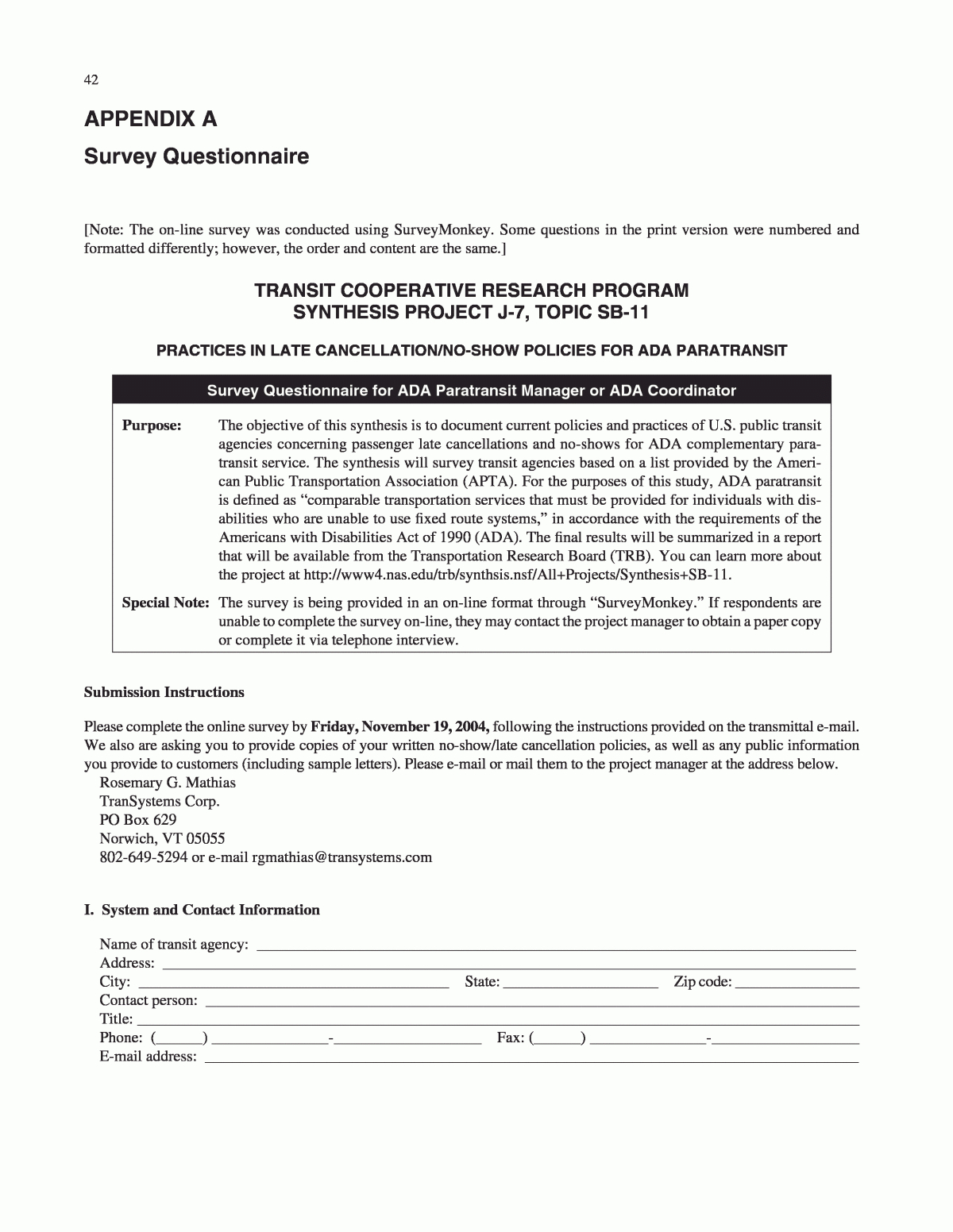 Appendix A - Survey Questionnaire | Practices In No-Show And Late for No Refund Policy Sample Template