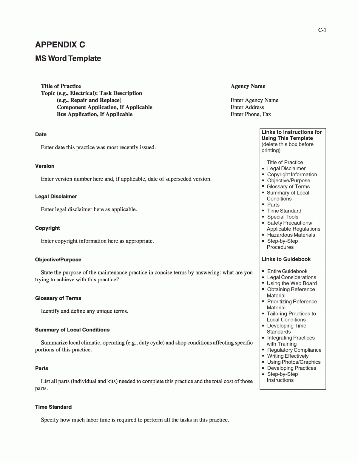 Appendix C - Ms Word Template | A Guidebook For Developing And with Sample Appendix Template