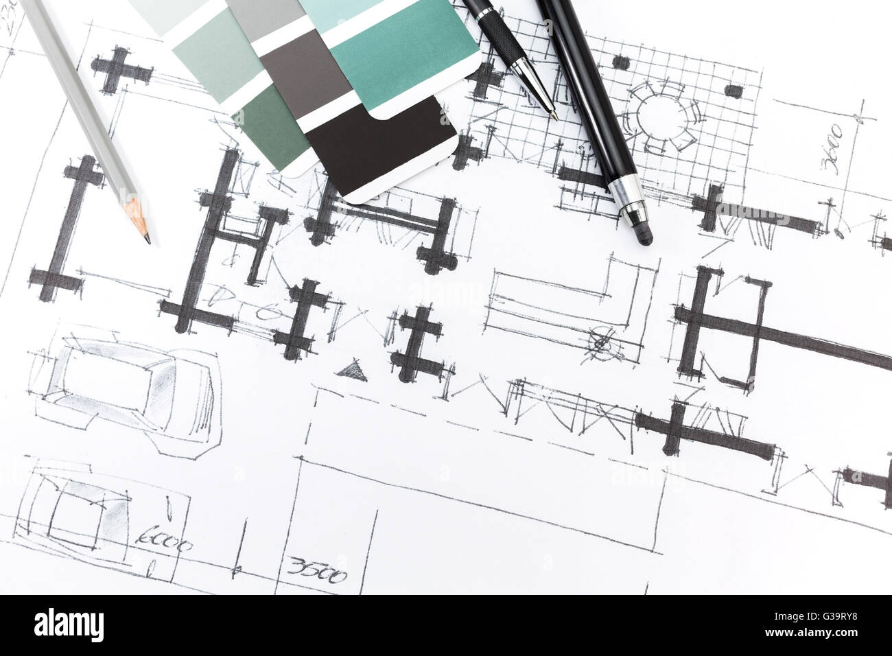 Architectural Hand Drawing And Colors Sample. Design Concept Stock intended for Drawing Sample Template