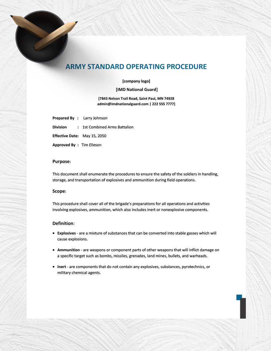 Army Standard Operating Procedure Template In Word, Google Docs inside Sample Army Sop Template