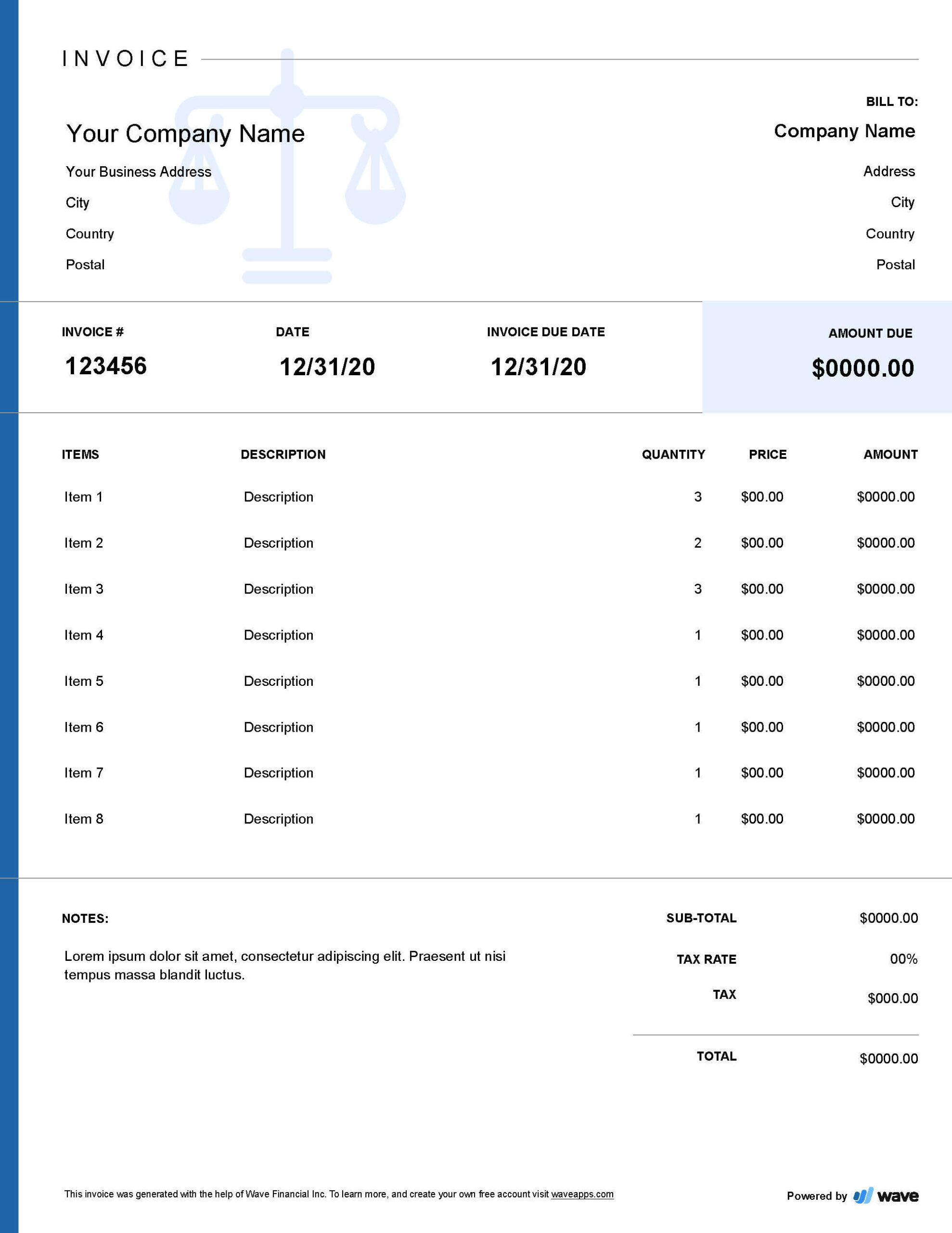 Attorney Invoice Template - Wave Invoicing pertaining to Sample Attorney Invoice Template