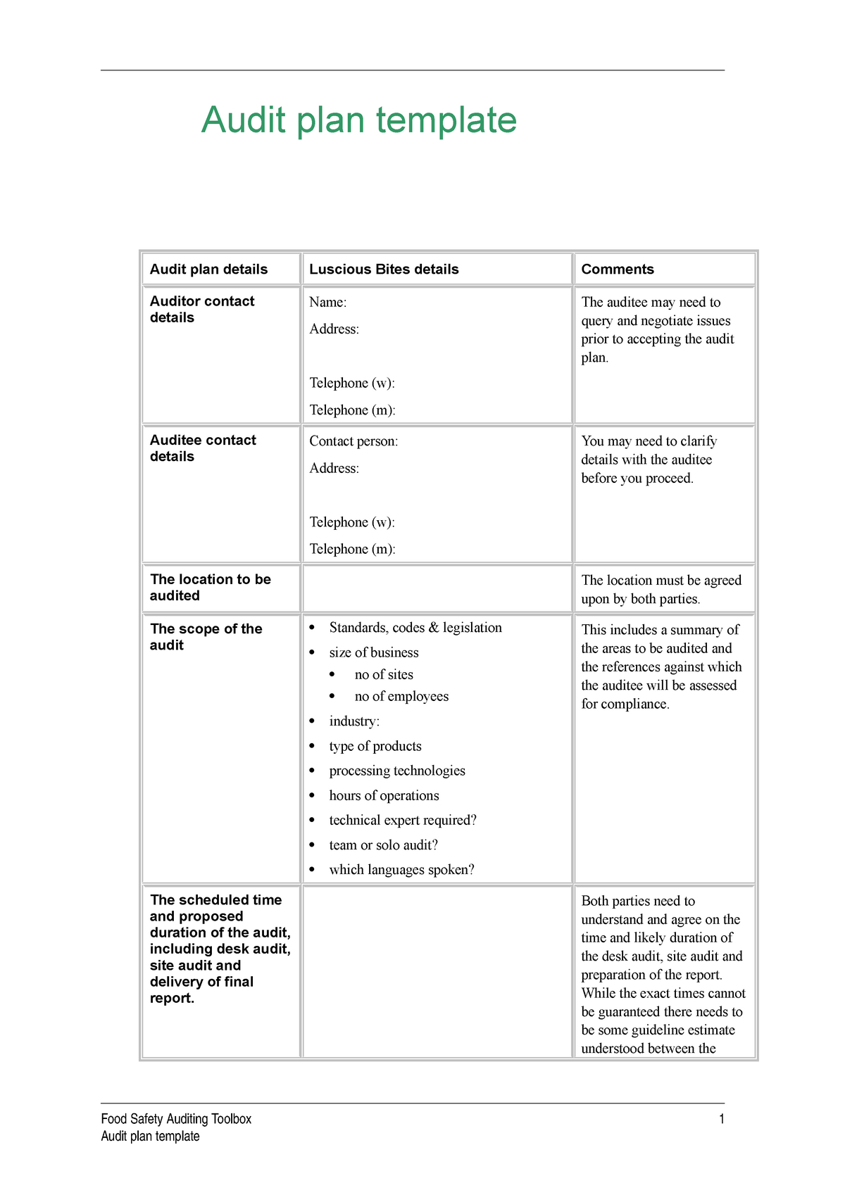 Audit Plan Template - Description - Audit Plan Template Audit Plan in Audit Plan Sample Template