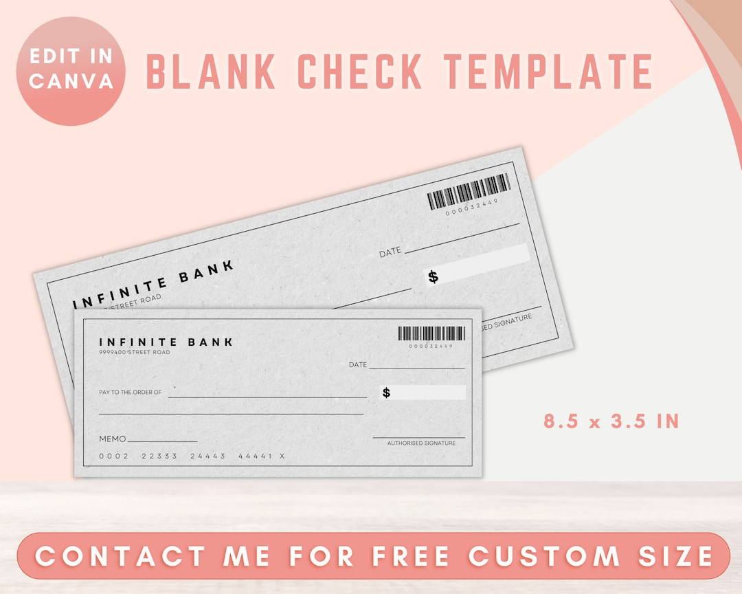 Bank Note Printable, Blank Check, Blank Birthday Cheque, Check Template Canva, Check Paper, Customizable Check Templates, Check Payment Bank - Etsy pertaining to Blank Cheque Sample Template