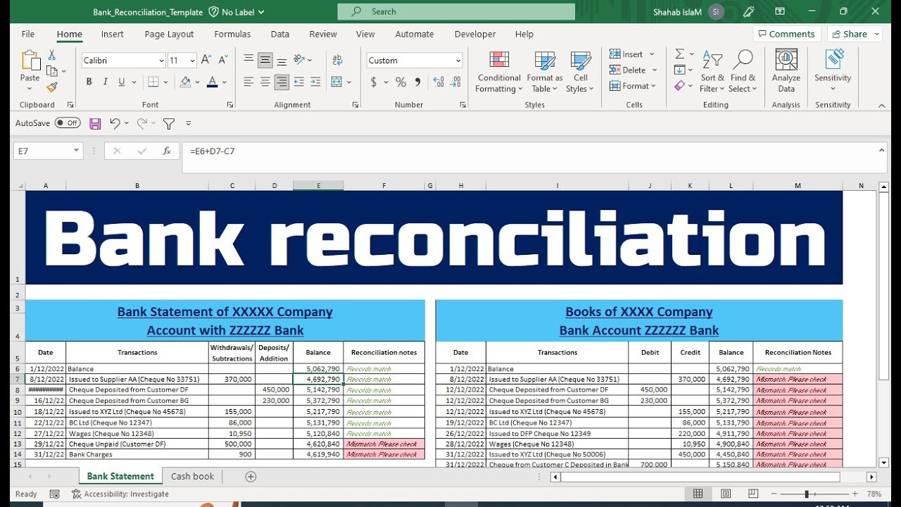 Bank Reconciliation Statement Format In Excel regarding Sample Bank Reconciliation Template