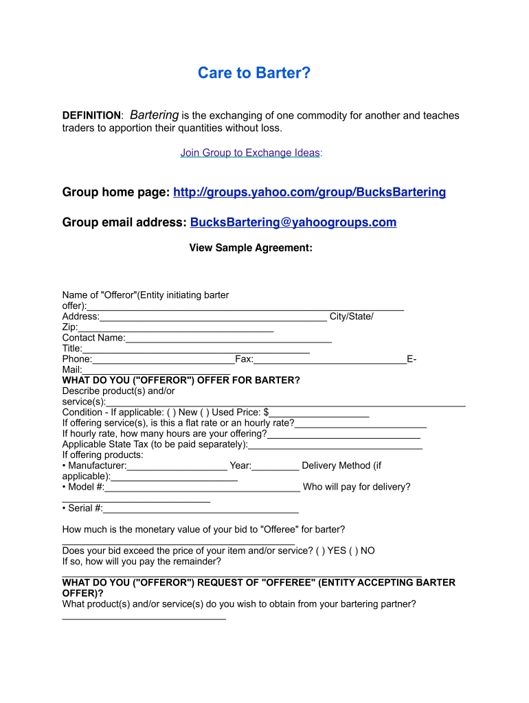 Barter Agreement - Fill Online, Printable, Fillable, Blank | Pdffiller in Sample Barter Agreement Template