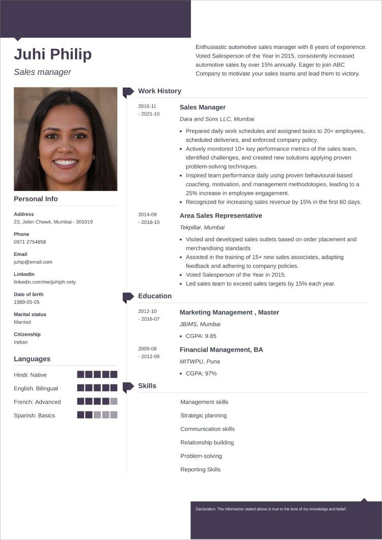 Best Cv Format For A Job In India (2024 Guide) inside Cv Resume Sample Template