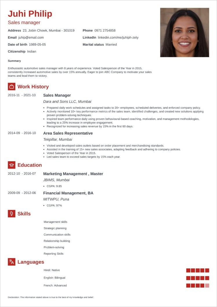 Best Cv Format For A Job In India (2024 Guide) intended for Cv Resume Sample Template